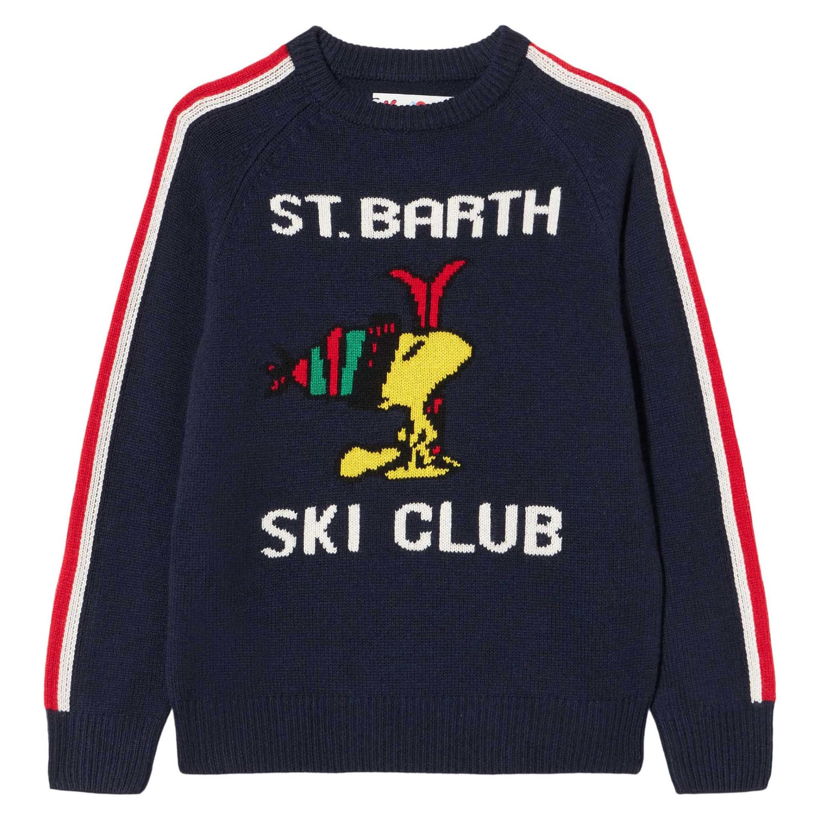 Mc2 Saint Barth Kids' Boy Crewneck Sweater With Woodstock Print Peanuts Special Edition In Blue