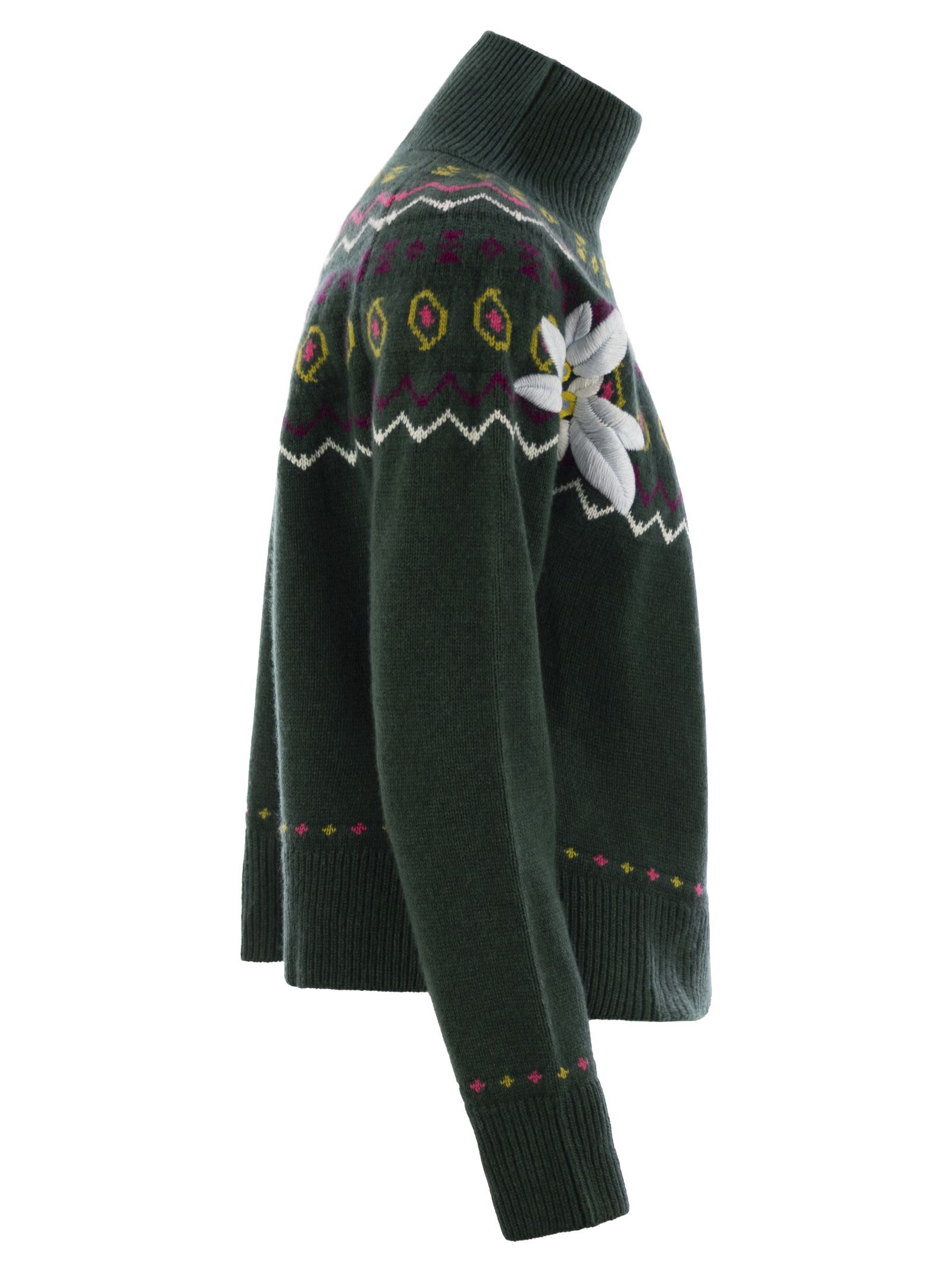 Mc2 Saint Barth Wool-blend Jumper With Embroidery In Green