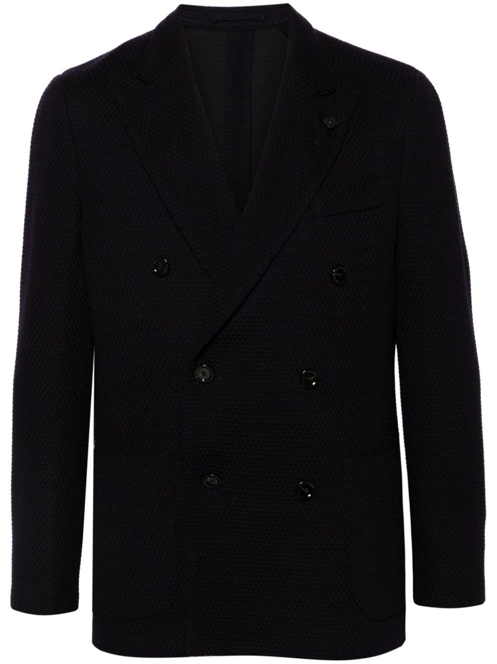 Shop Lardini Navy Blue Virgin Wool Blazer