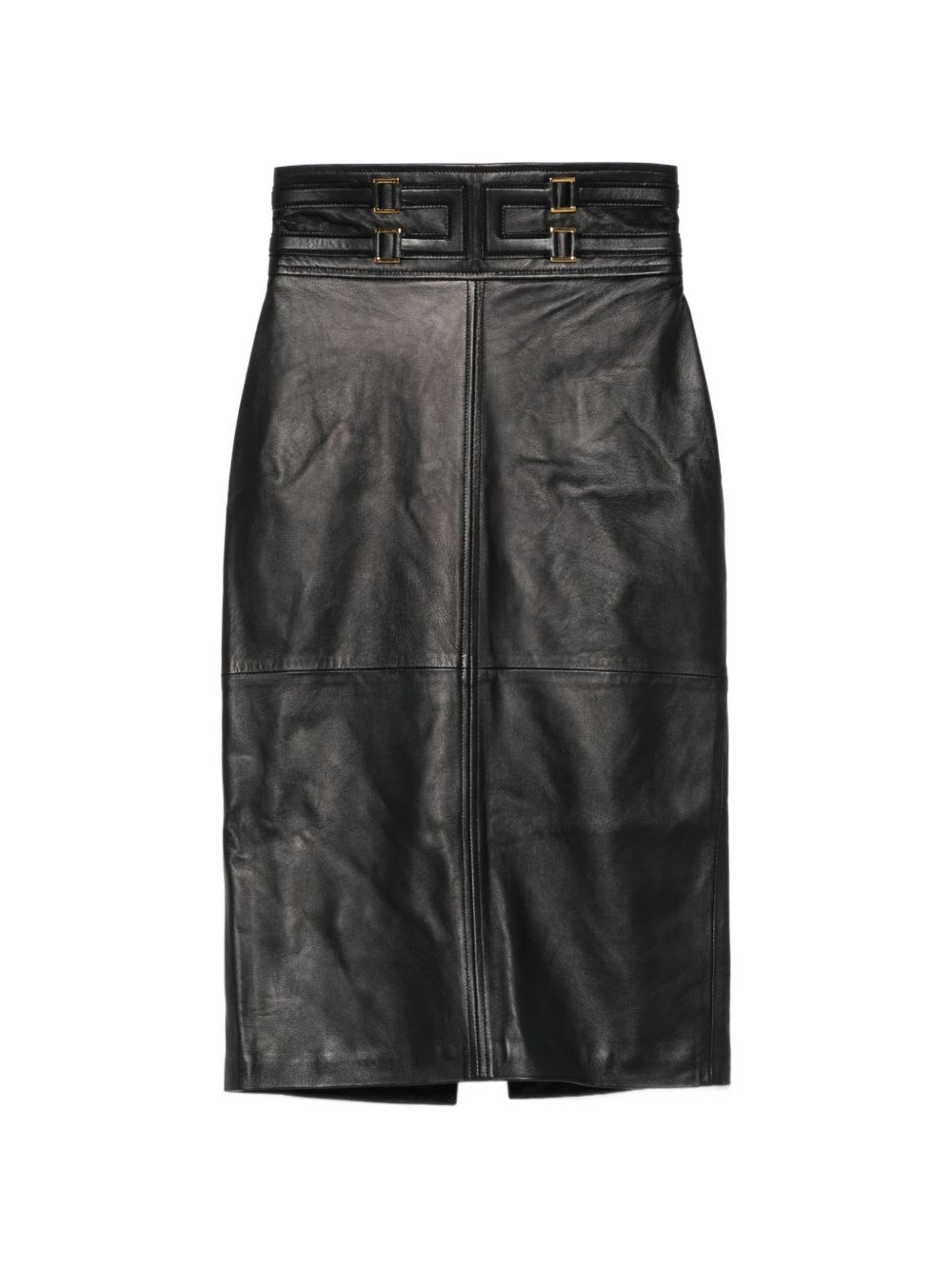 Elisabetta Franchi Leather Midi Skirt In Black