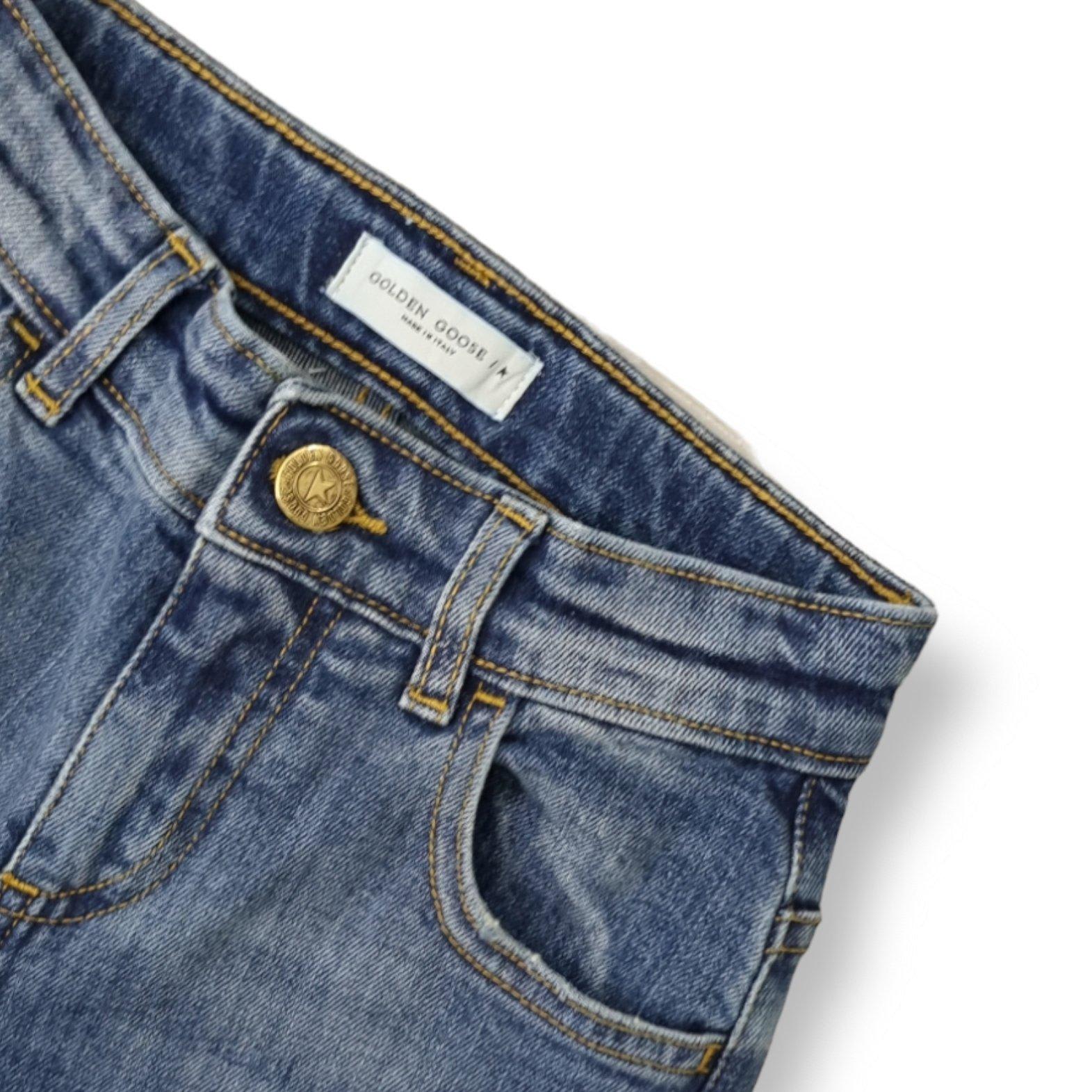 Shop Golden Goose Logo Patch Straight Leg Jeans In Medium Blu