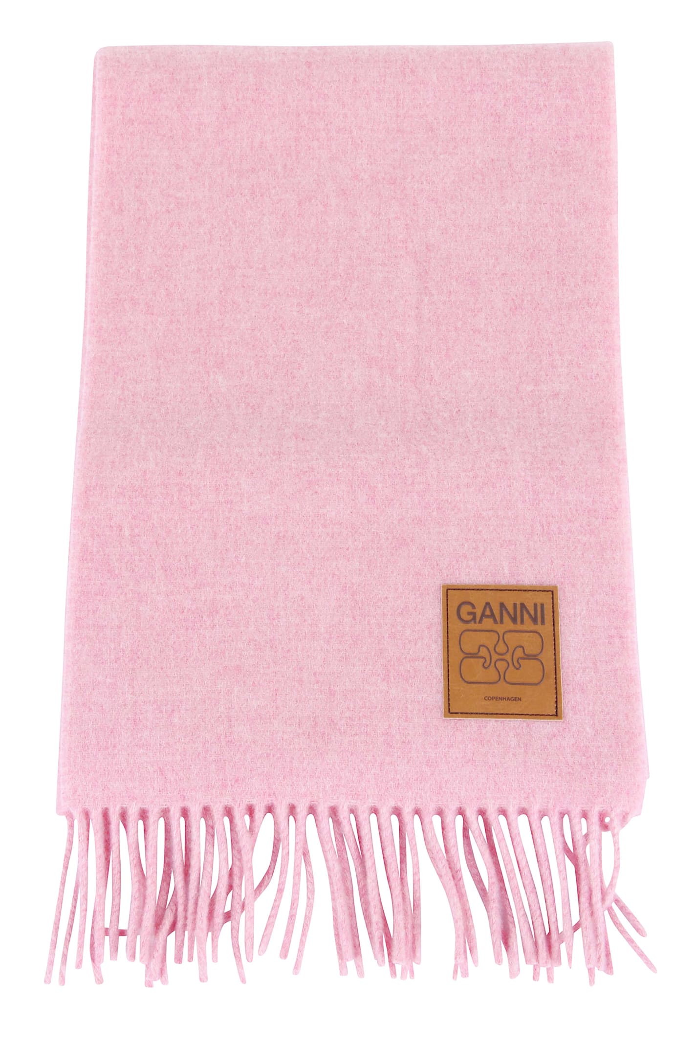 Ganni Logo-patch Fringed Scarf