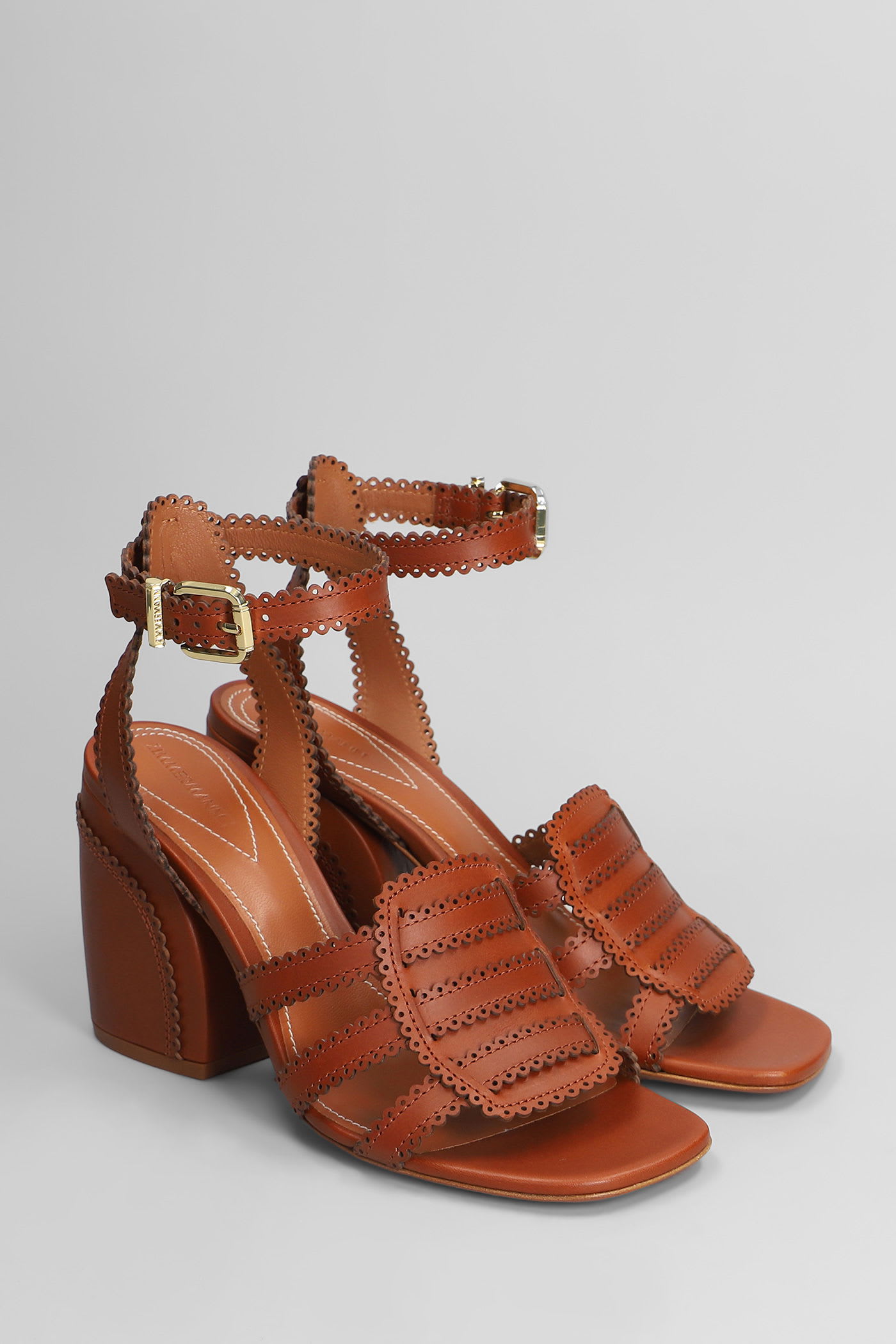 Zimmermann Leather Sandals With Block Heel And Open Strap In Brown