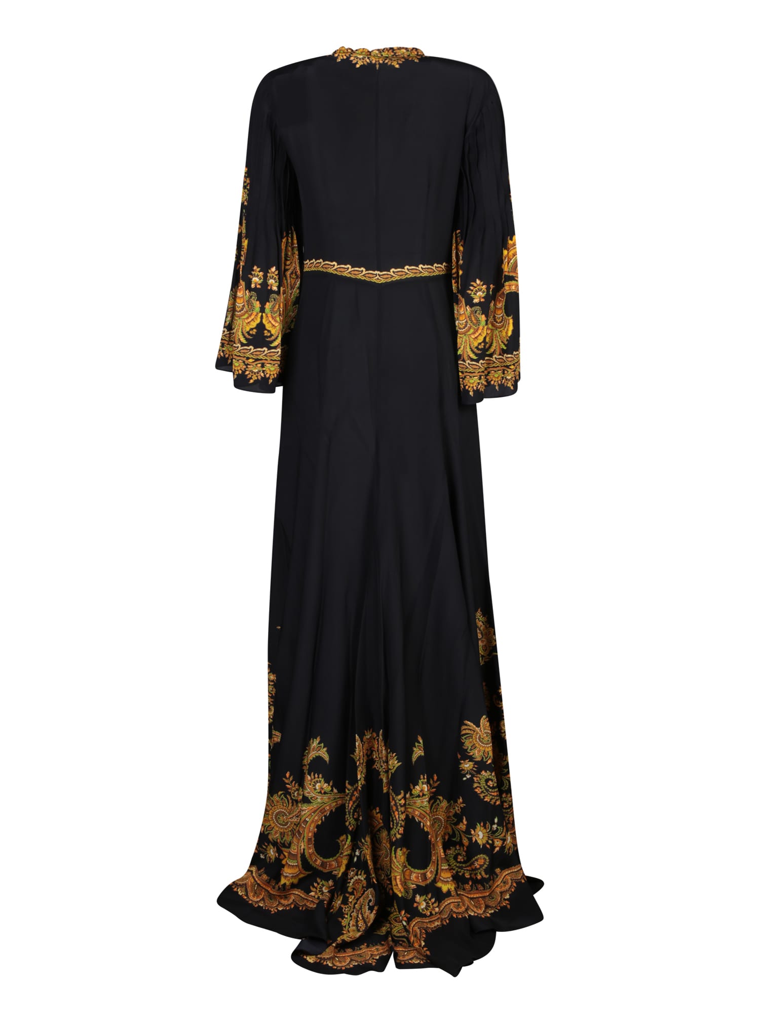 Shop Etro Pleated Sleeves Long Dress In Black