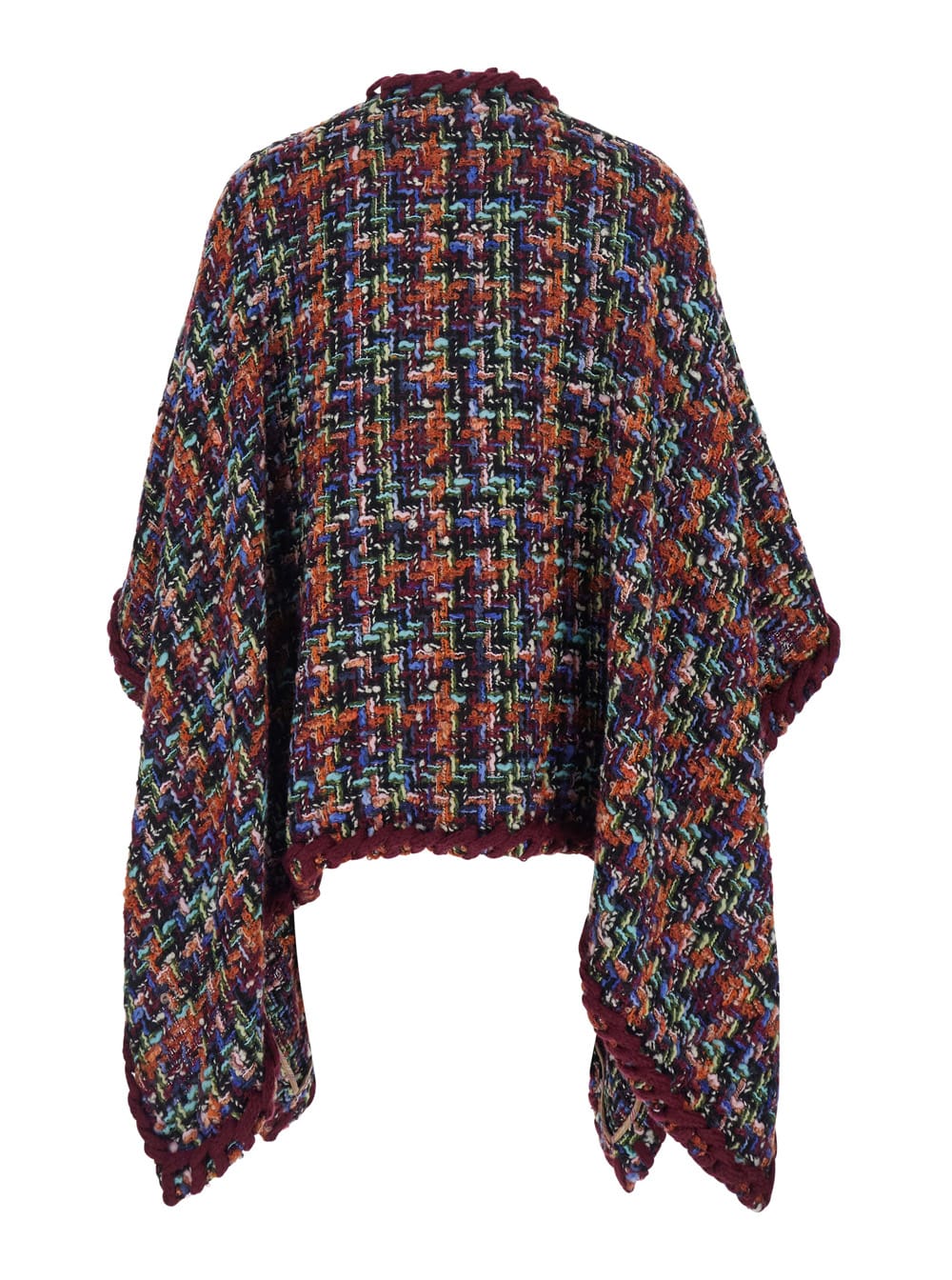 Etro Multicolor Crewneck Cape With Woven Trims In Wool Blend Woman In Black