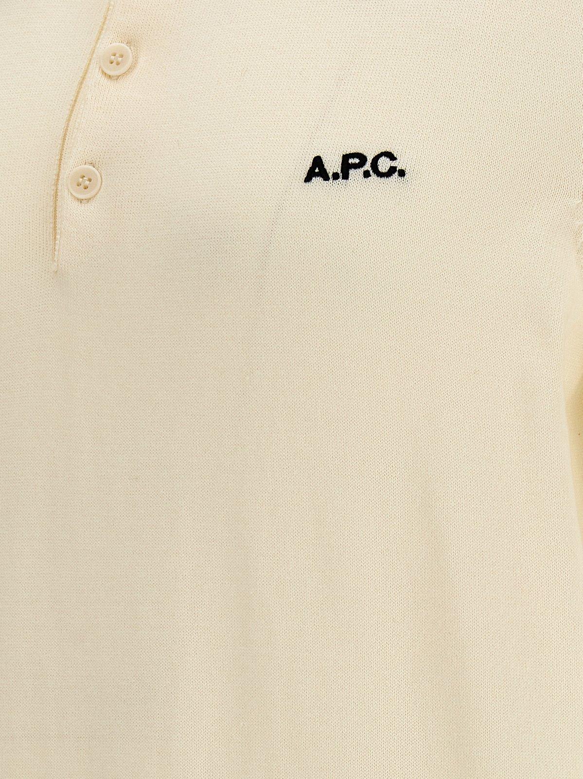 Shop Apc Flynn Logo Embroidered Short-sleeved Polo Shirt In White