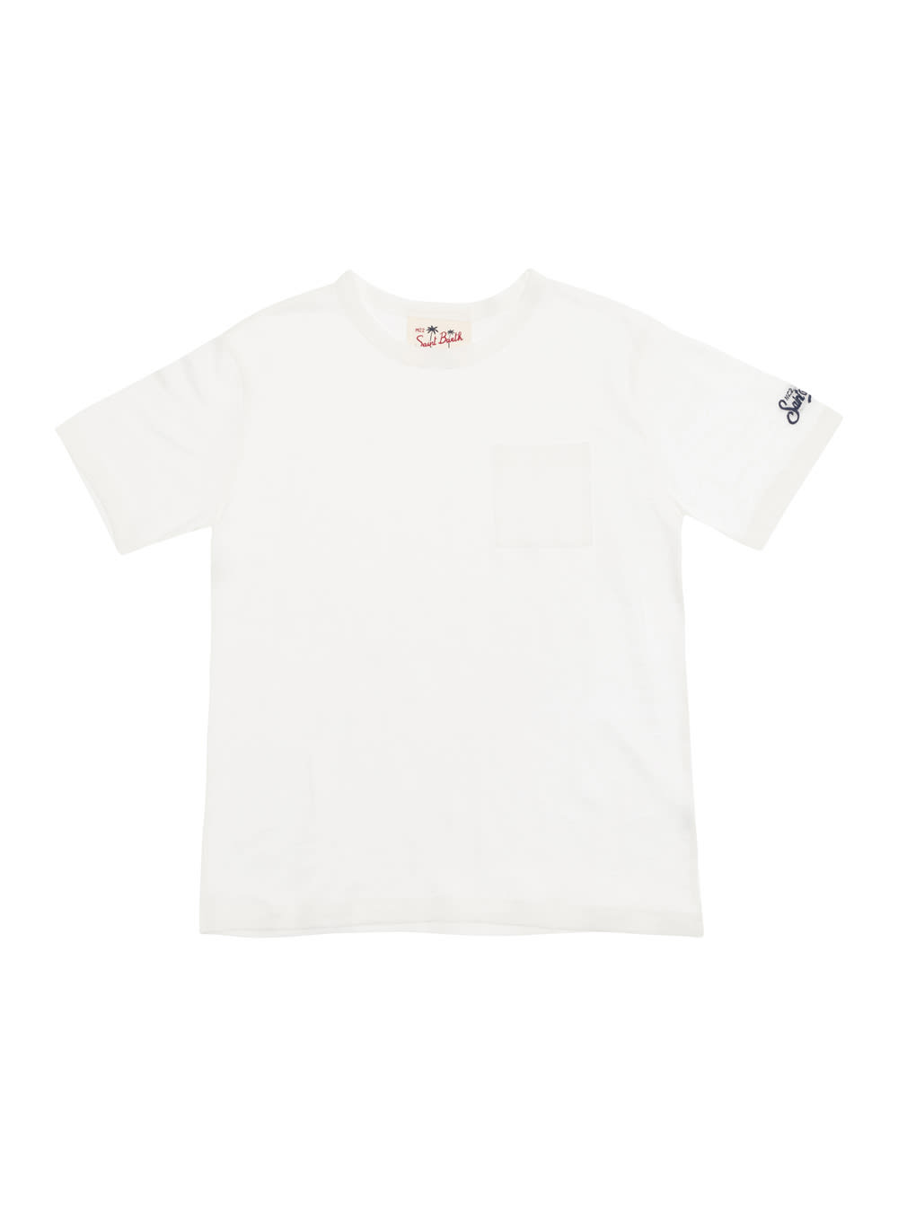 Shop Mc2 Saint Barth Alex White T-shirt With A Patch Pocket In Jersey Boy
