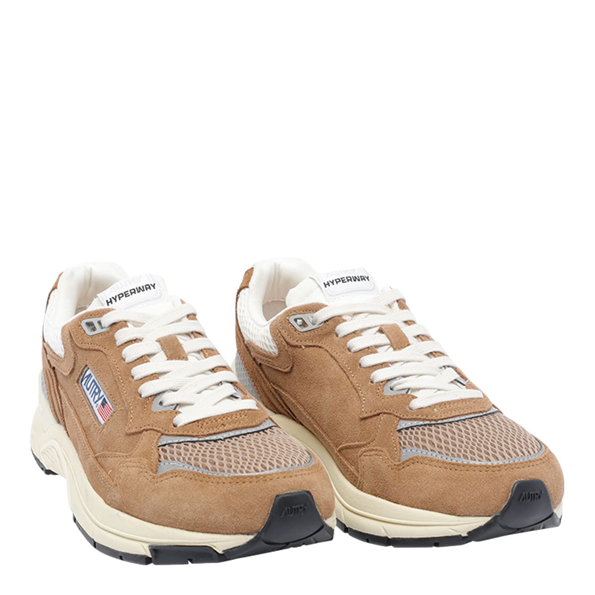 Autry Hyperway Sneakers In Cigar And Silver Mesh And Suede In Brown