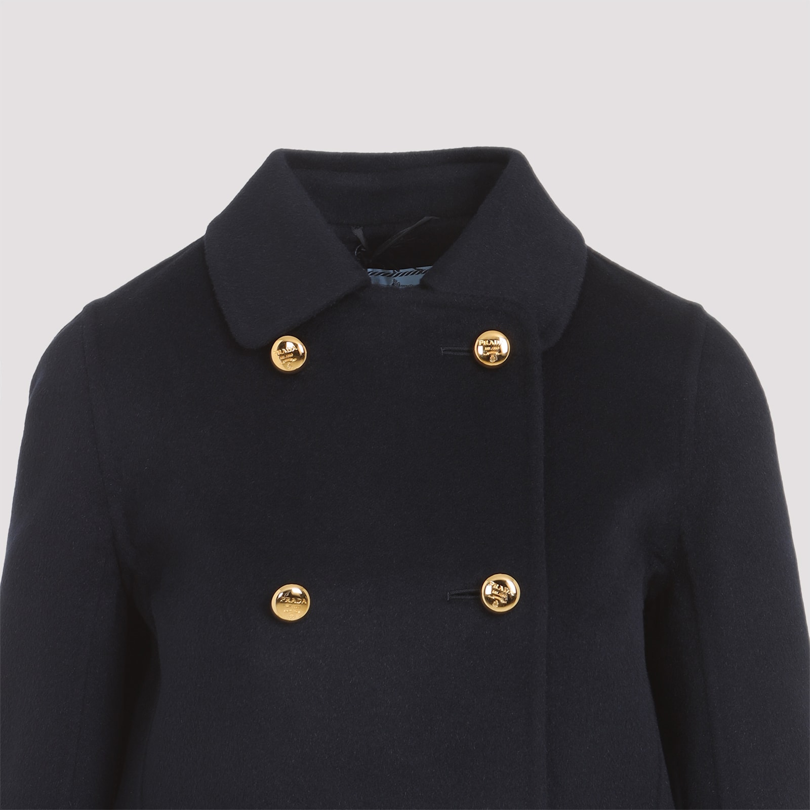 Prada Double-breasted Blue Jacket With Gold Buttons And Tailored Fit In Bleu