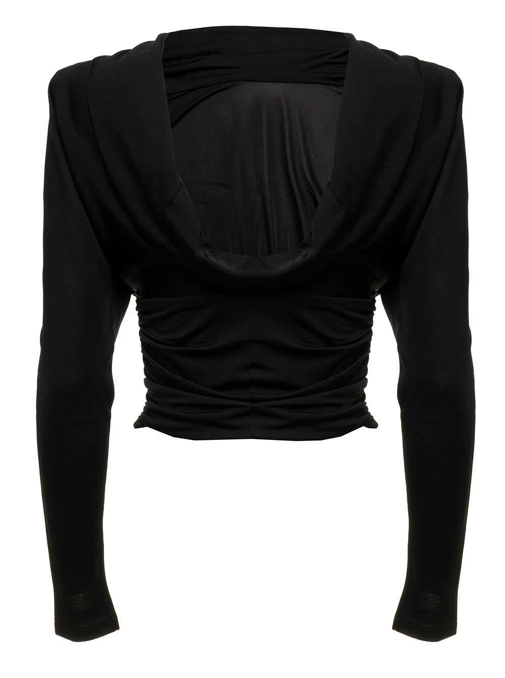 Shop Saint Laurent Womans Stretch Jersey Long-sleeved Top With Back Uncovered In Nero