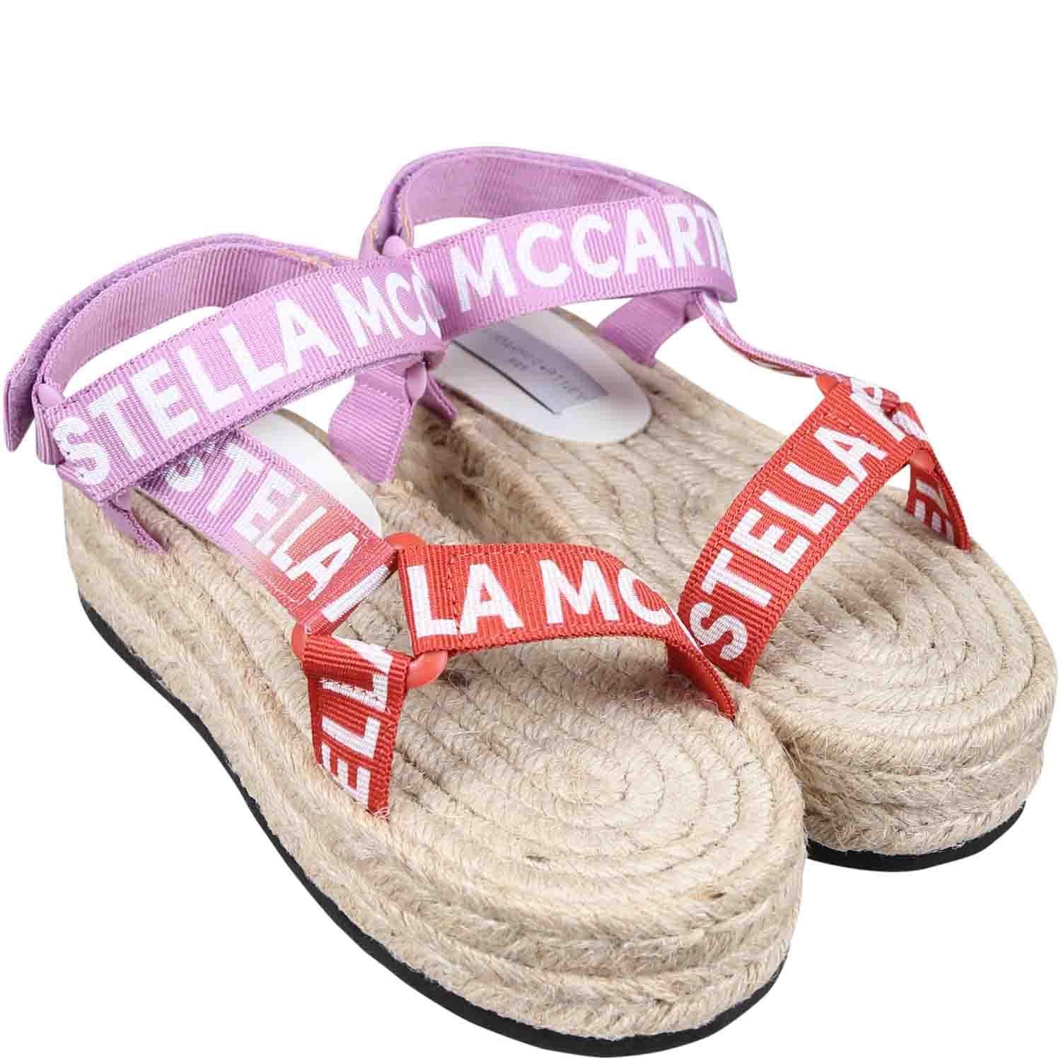 Shop Stella Mccartney Beige Sandals For Girl With Logo In Multicolor