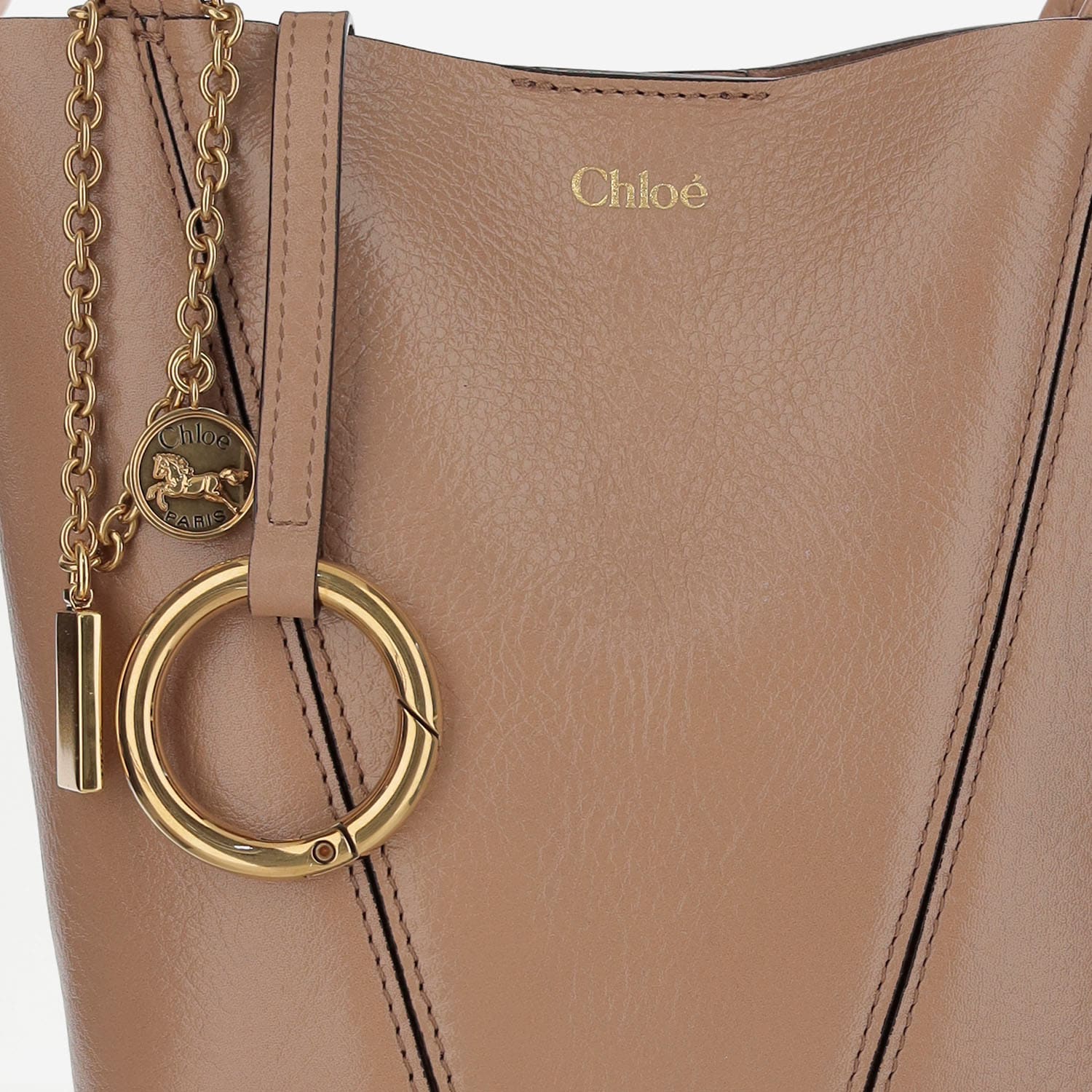Chloé Spin Small Tote Bag In Grained Leather In Pink