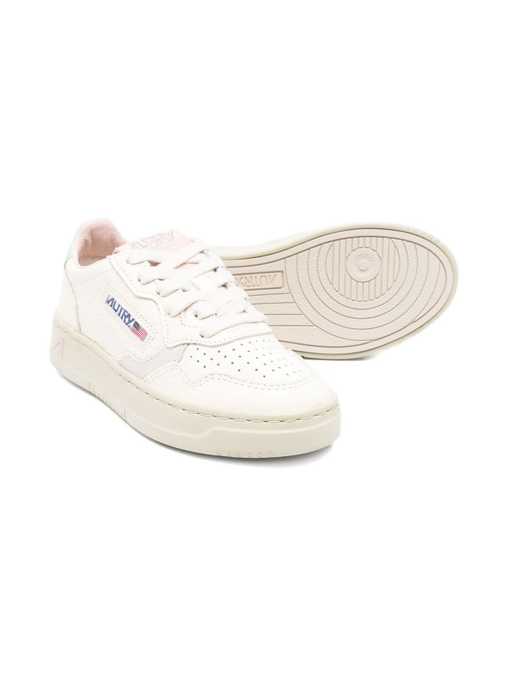Autry Kids Perforated Leather Sneakers In Neutral