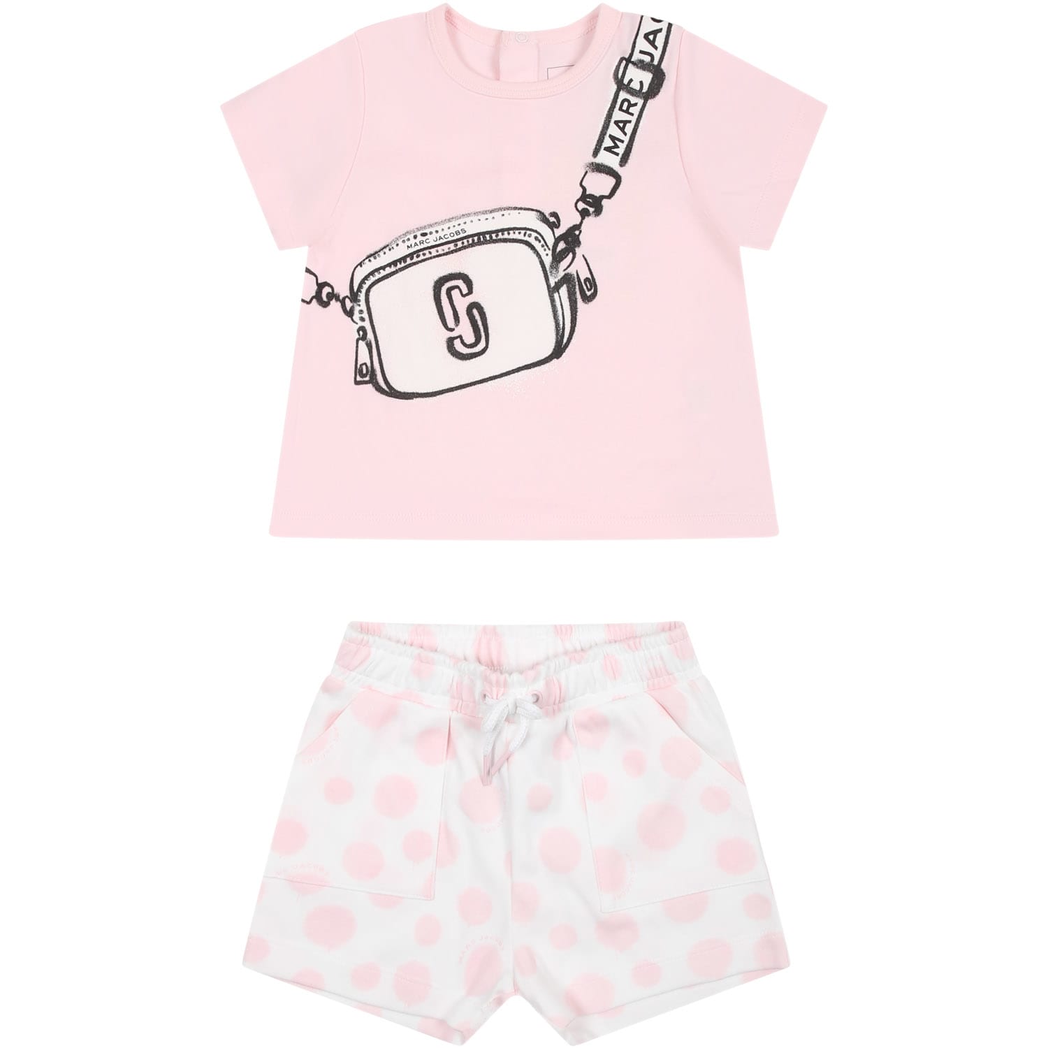 Shop Little Marc Jacobs Pink Suit For Baby Girl With Print And Logo