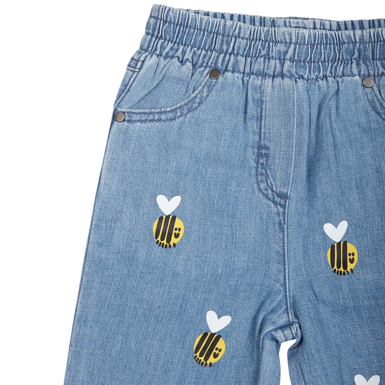 Shop Stella Mccartney Blue Jeans For Baby Girl With Beees In Denim