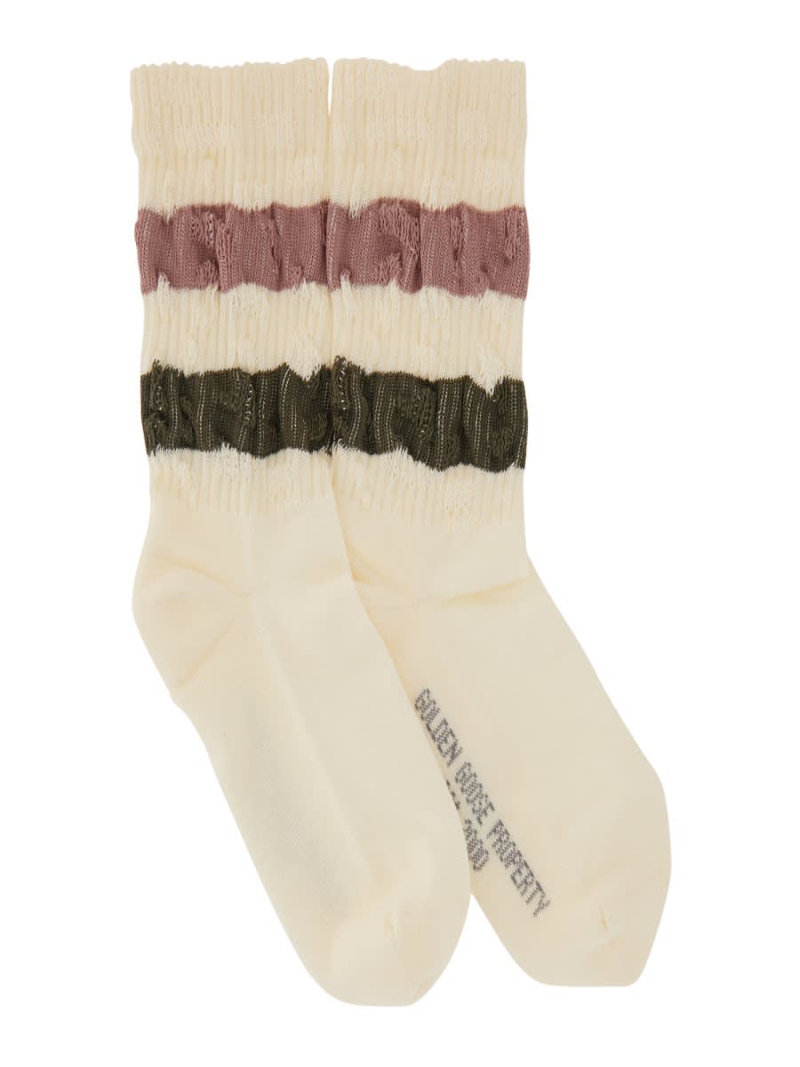 Shop Golden Goose Striped Socks In Ivory