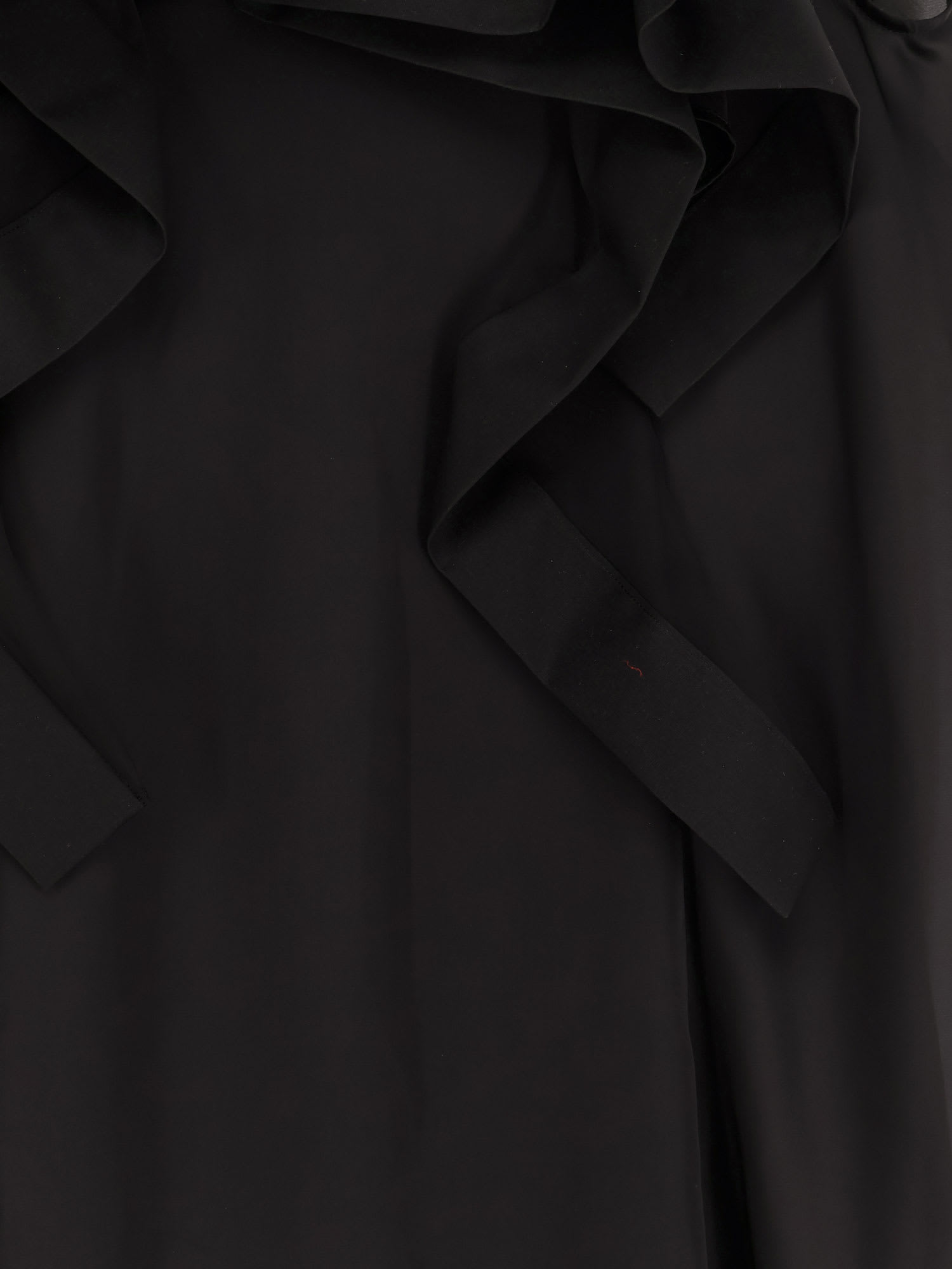 Sacai Sleeveless Turtleneck Midi Dress With Ruffled Sheer Panels In Black