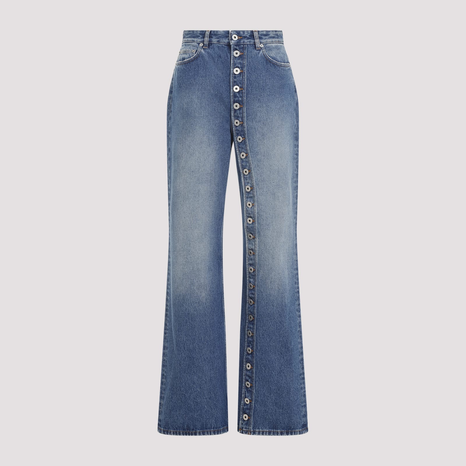 Shop Jean Paul Gaultier One Leg Buttons Detail Jeans In Vintageblue