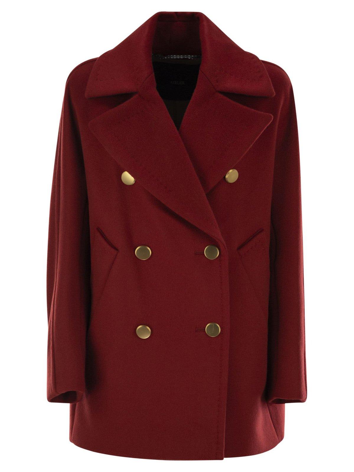 Shop Max Mara Double-breasted Long-sleeved Coat In Bordeaux