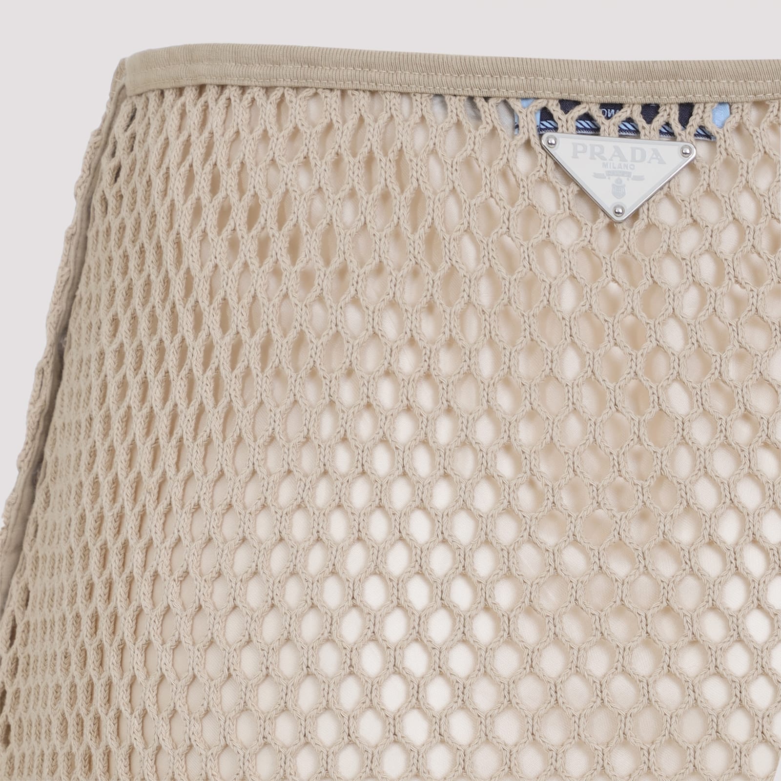 Prada Triangle Logo Mesh Pencil Skirt In Corda