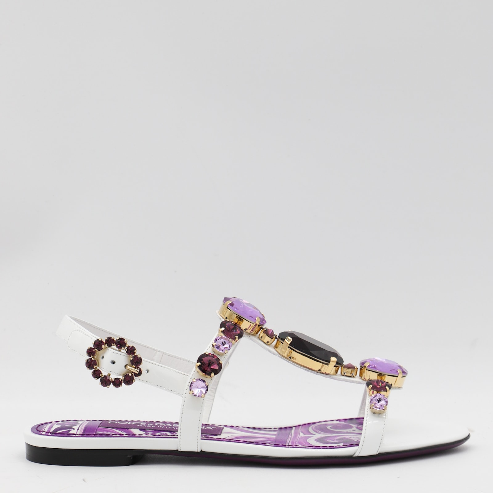 Dolce & Gabbana White And Violet Leather Sandals In Purple