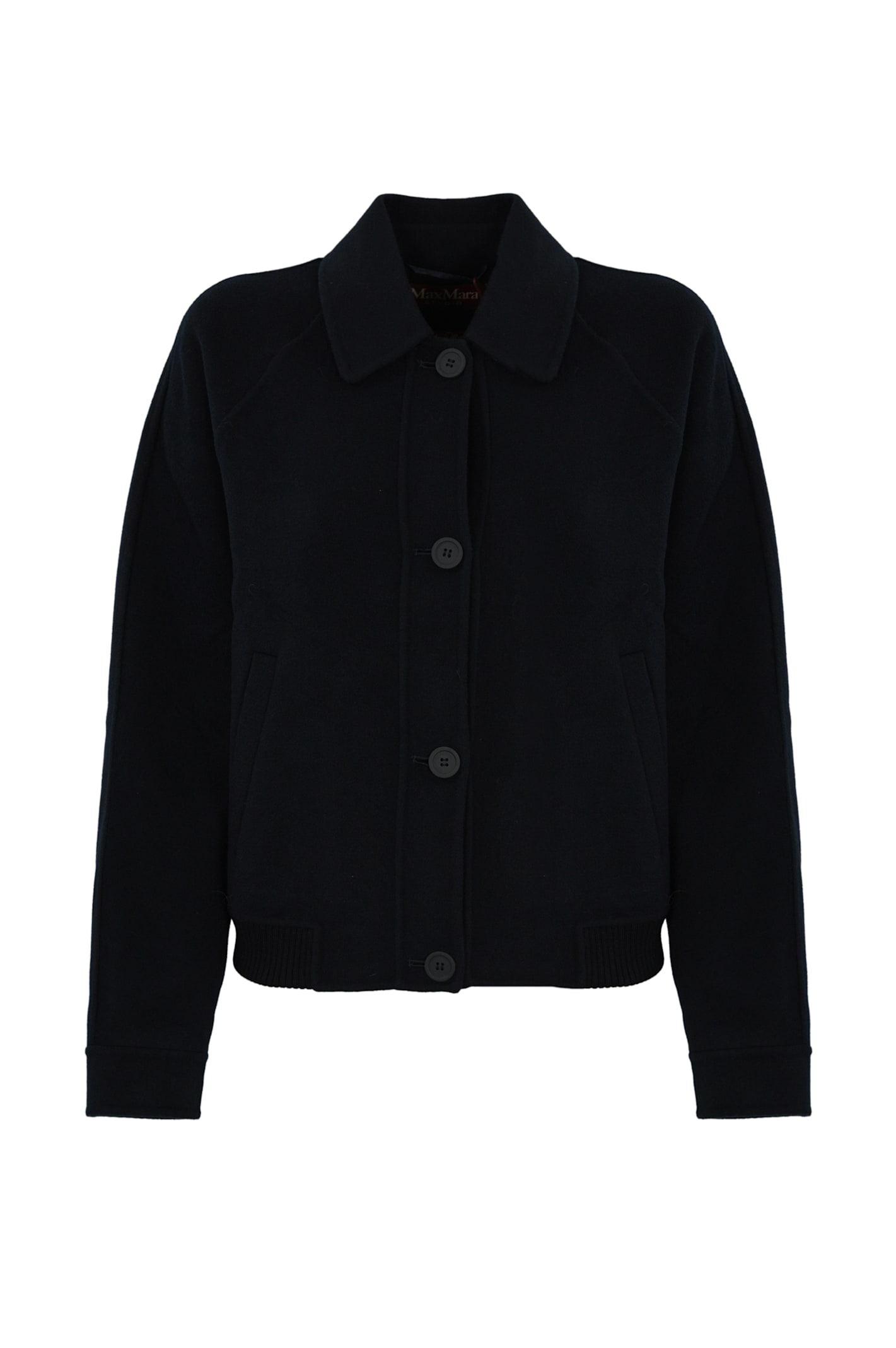 Shop Max Mara Baco Bomber Jacket In Cashmere Wool And Silk In Blu