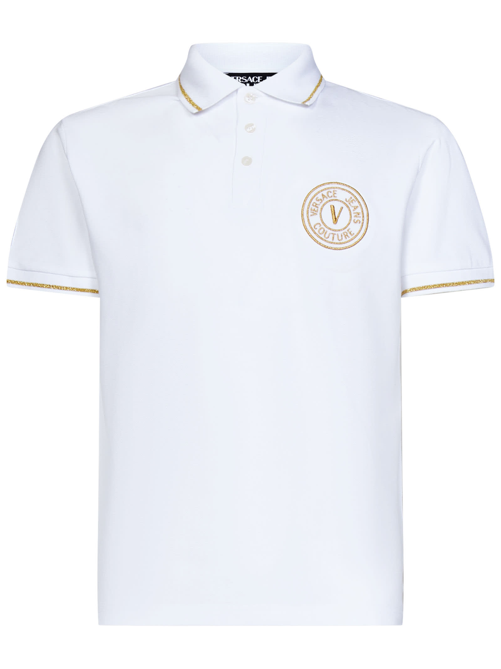 Shop Versace Jeans Couture V-emblem Polo Shirt In White