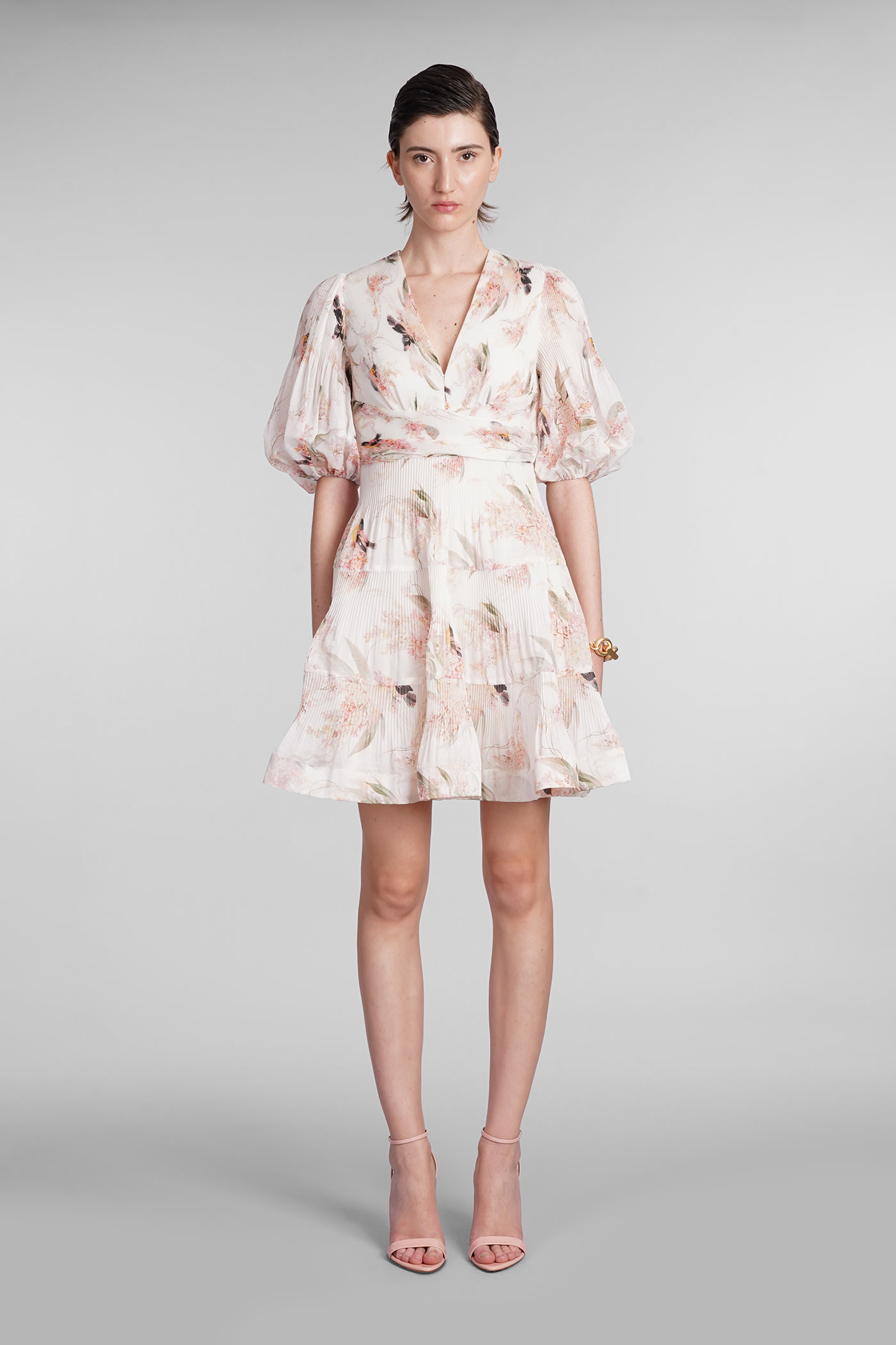 Shop Zimmermann Dress In Beige Polyester