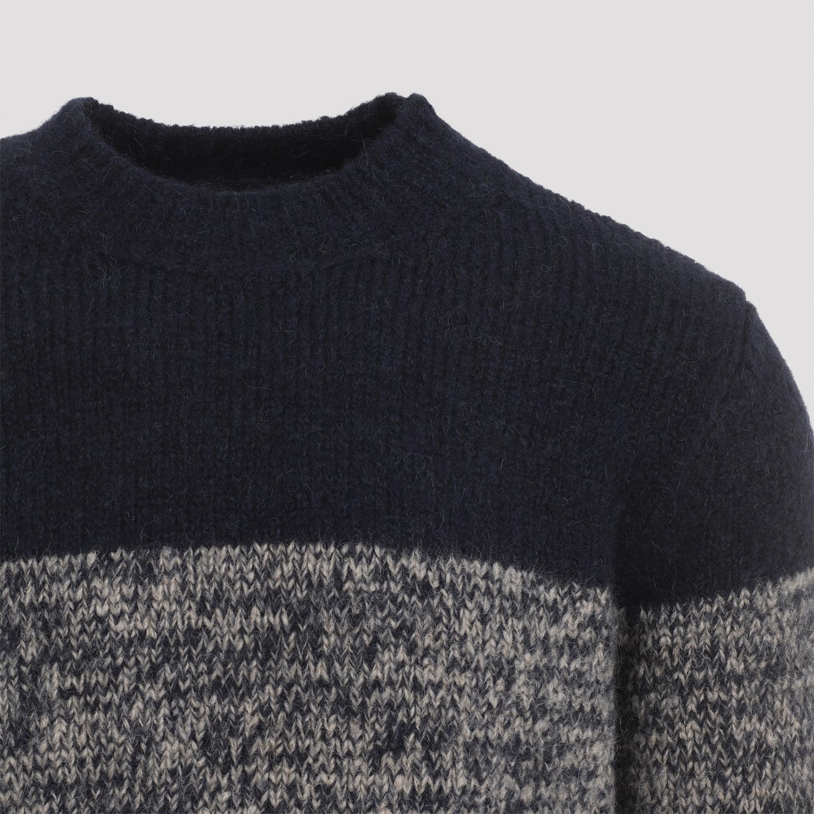 Dries Van Noten Colour-block Merino-wool Jumper In Navy