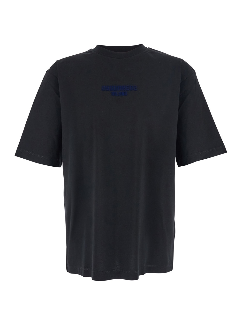 Dsquared2 Black Crewneck T-shirt With Logo Lettering On The Front In Cotton Man In Black