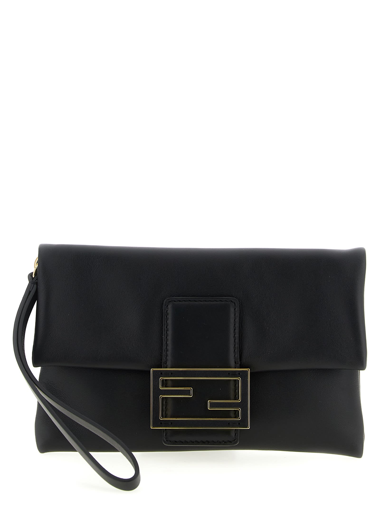 Fendi Mamma Baguette Clutch Bag Chain Wristlet In Black