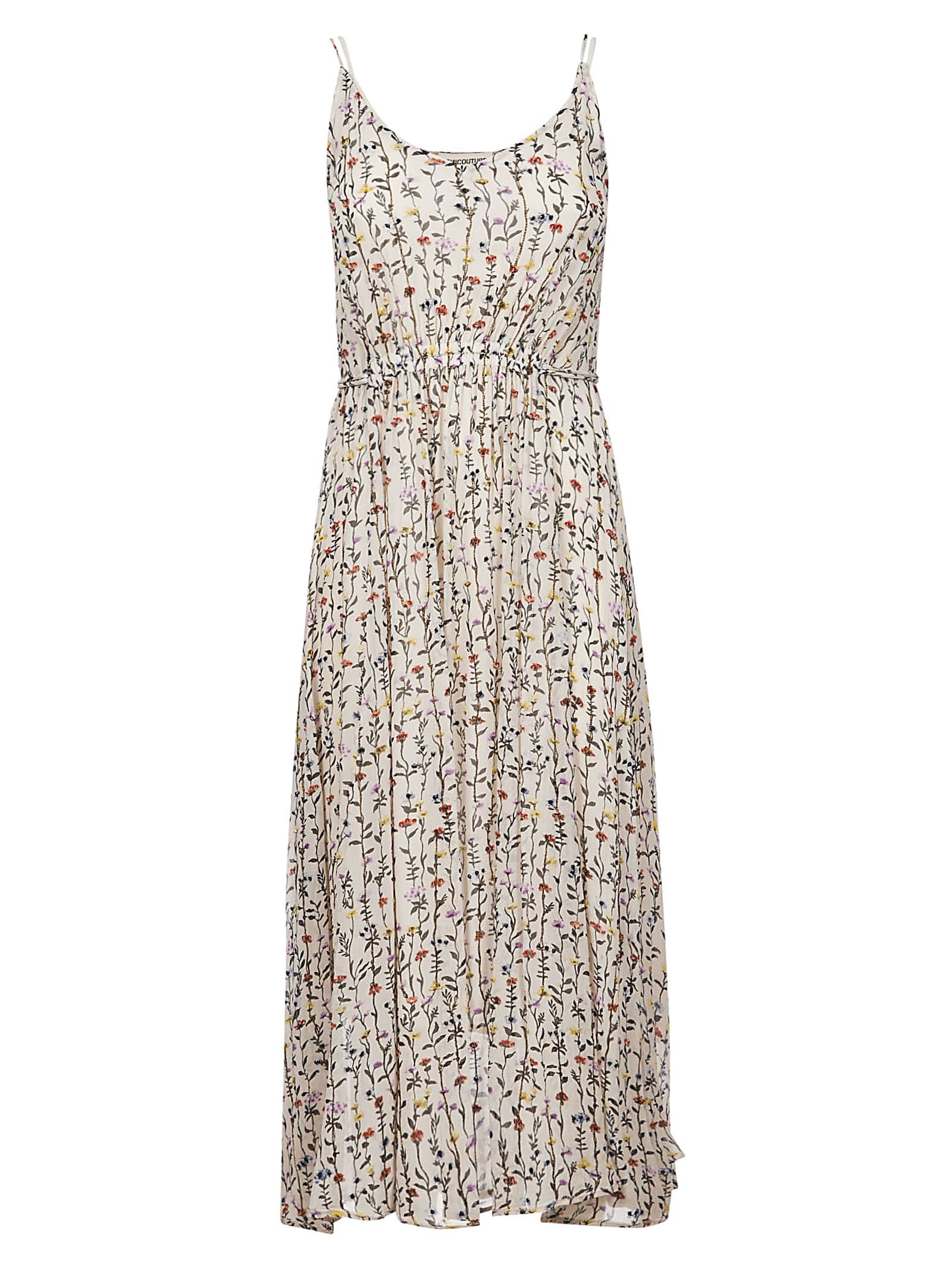Semicouture Floral Sleeveless Long Dress In Bianco