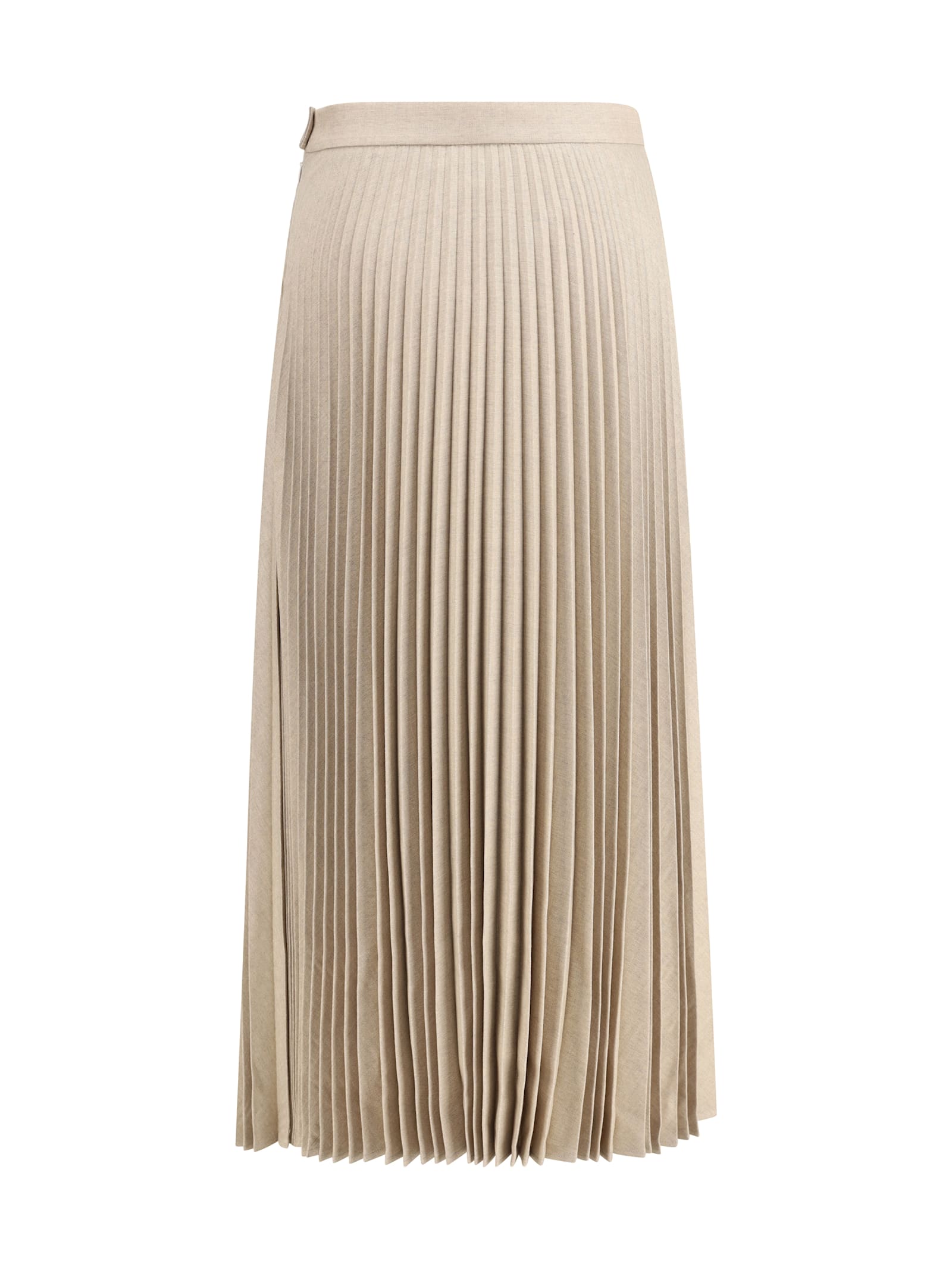 True Royal Pleated Wool Skirt In Brown