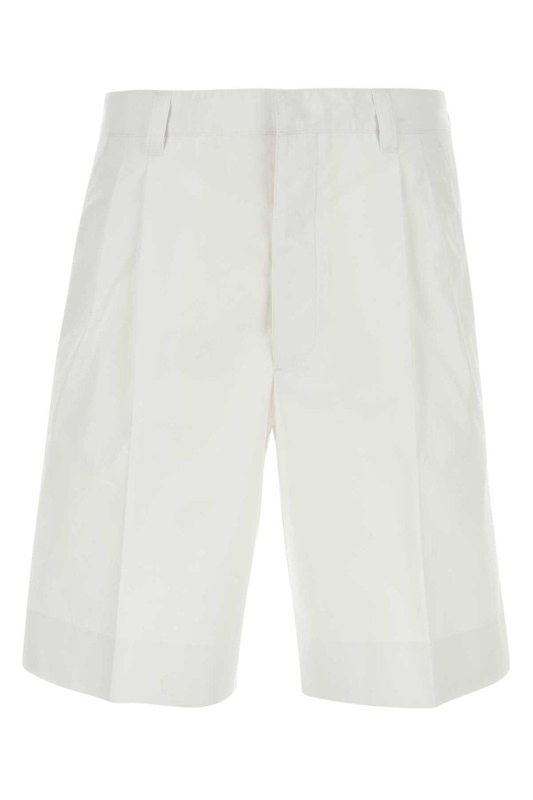 Shop Prada Belt-looped Straight-leg Shorts In White