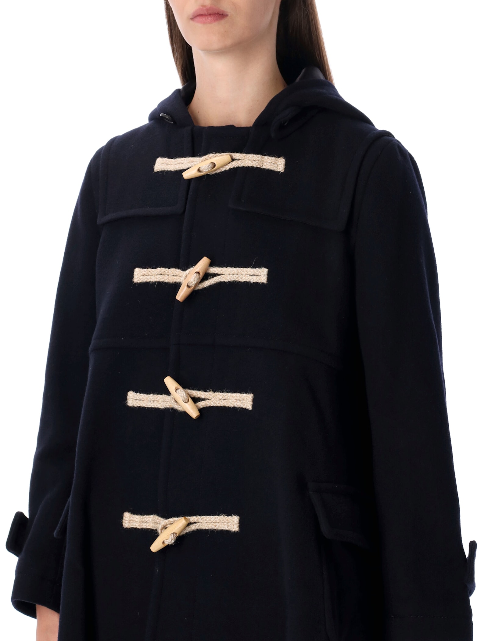 Comme Des Garcons Girl Comme Des Garçons Girl Wool Duffle Hooded Coat In Blue