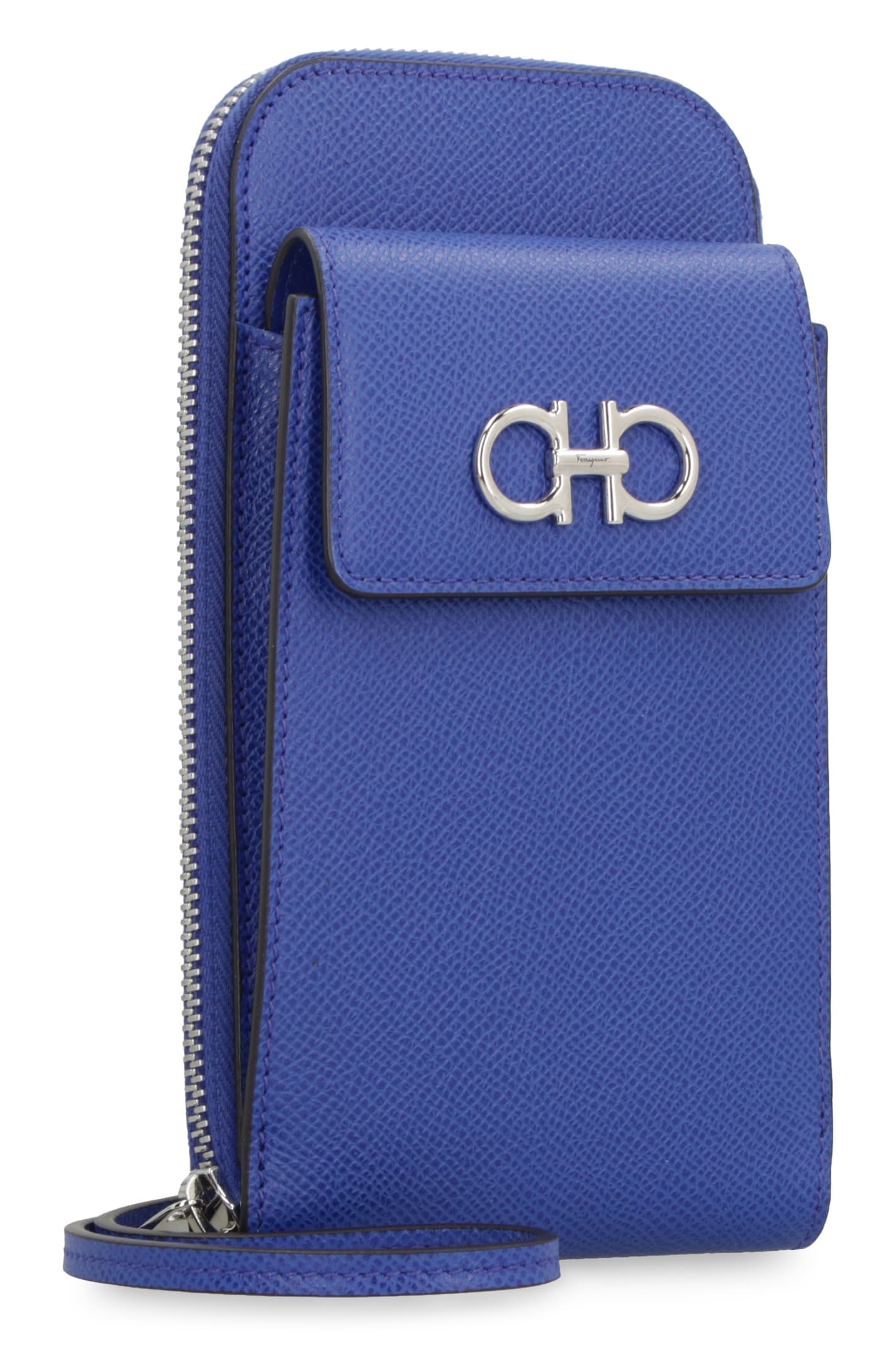Shop Ferragamo Gancini Leather Mobile Phone Case In Blue