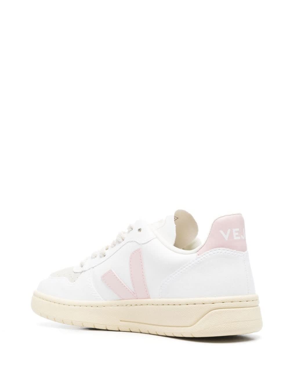 Shop Veja Sneakers V-10 With Logo In White And Pink Leather Woman