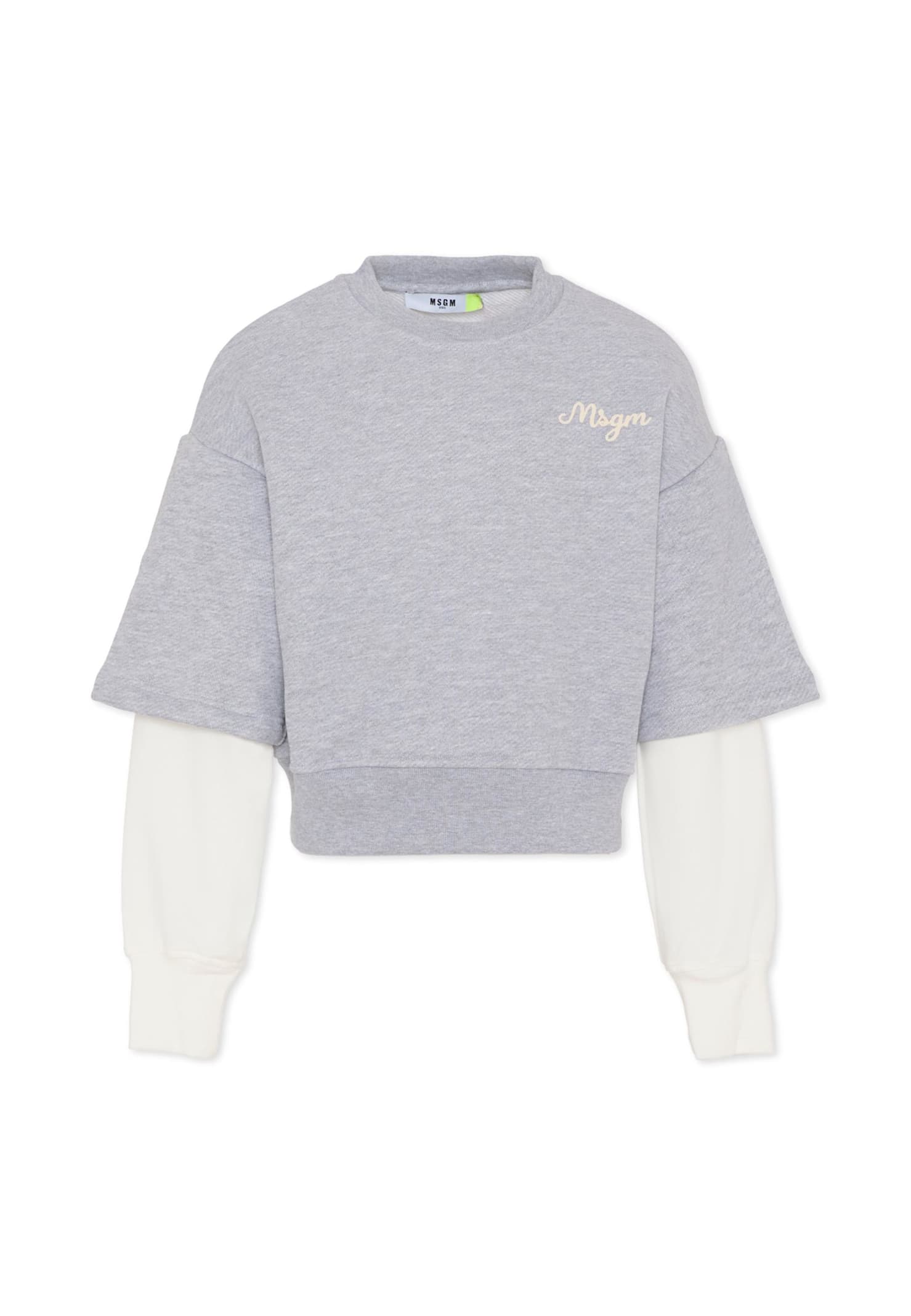 Msgm Grey Sweatshirt For Boy With Logo In Blue