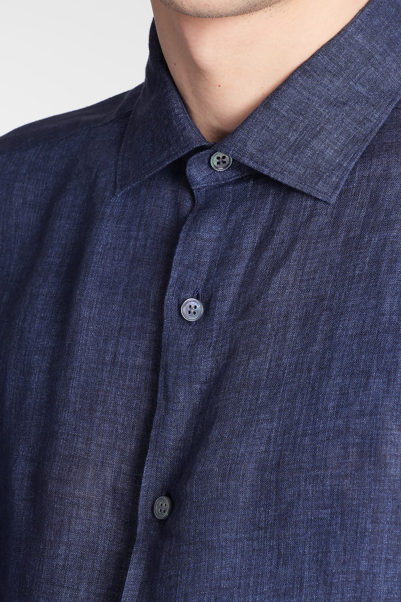 ZEGNA SHIRT IN BLUE COTTON
