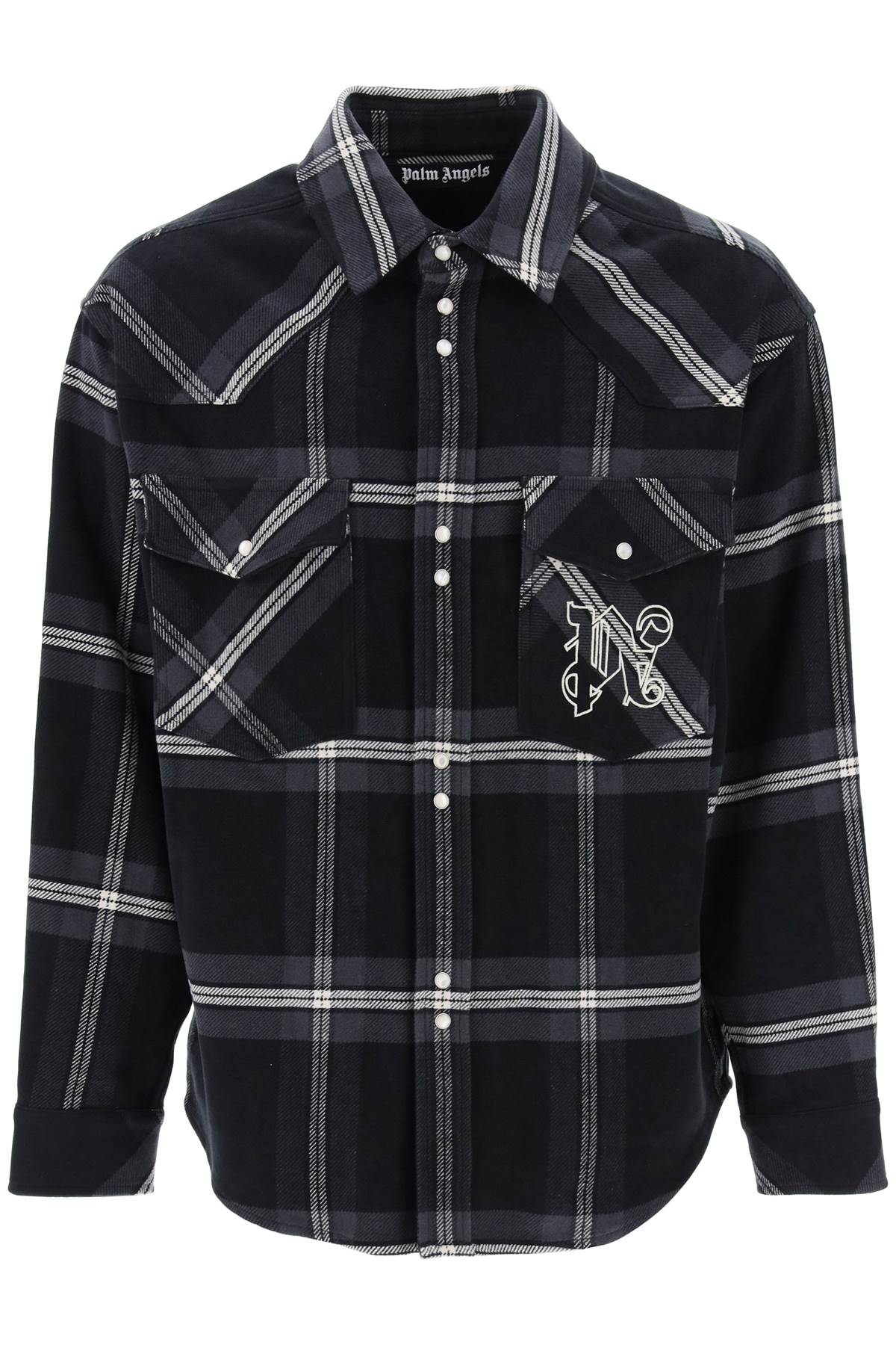 Shop Palm Angels Check Flannel Overshirt In Antracite