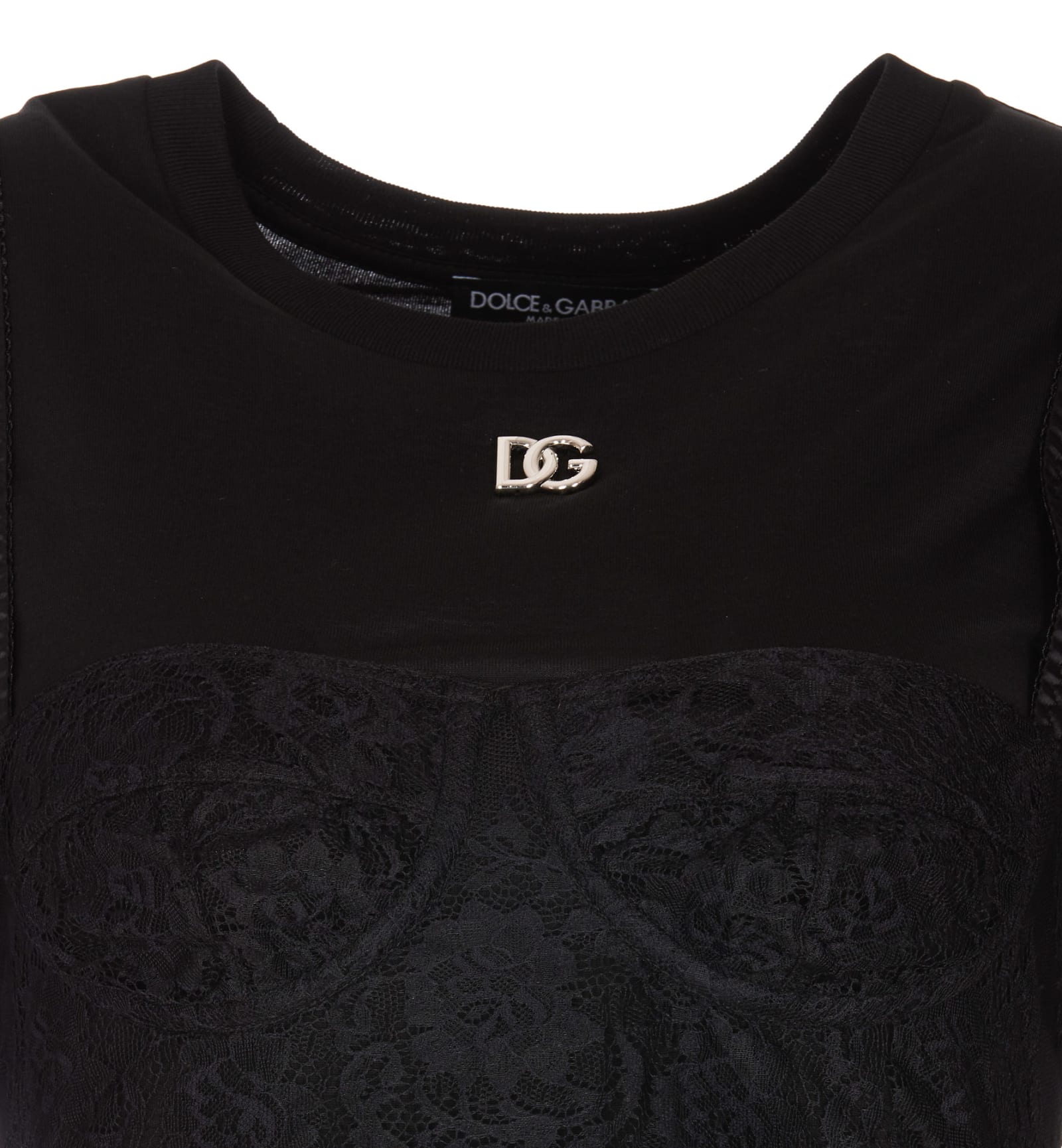 Shop Dolce & Gabbana Lace Bralette T-shirt In Black