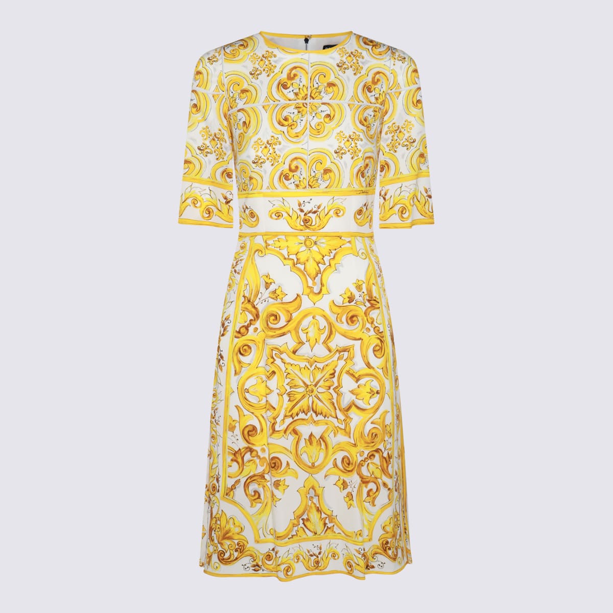 Shop Dolce & Gabbana White And Yello Silk Dress In Mix Maiolica Giallo