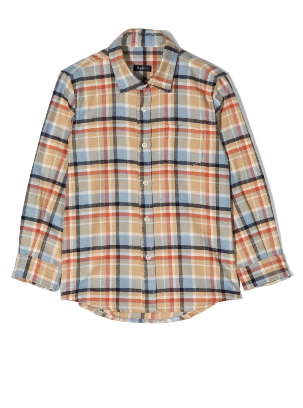 Beige Flannel Shirt With Check Pattern Boy Il Gufo