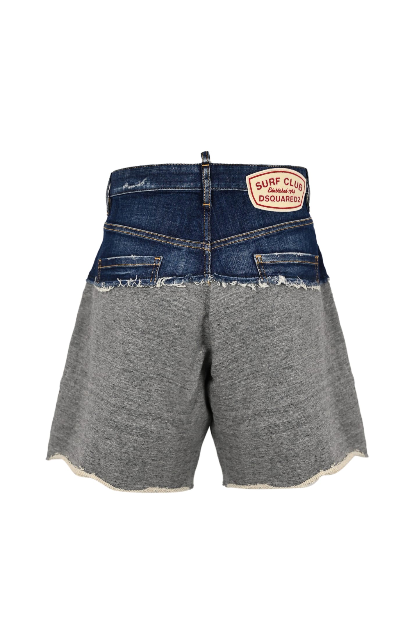 Shop Dsquared2 Bermuda Shorts In Denim And Fleece Blend In Denim/grigio
