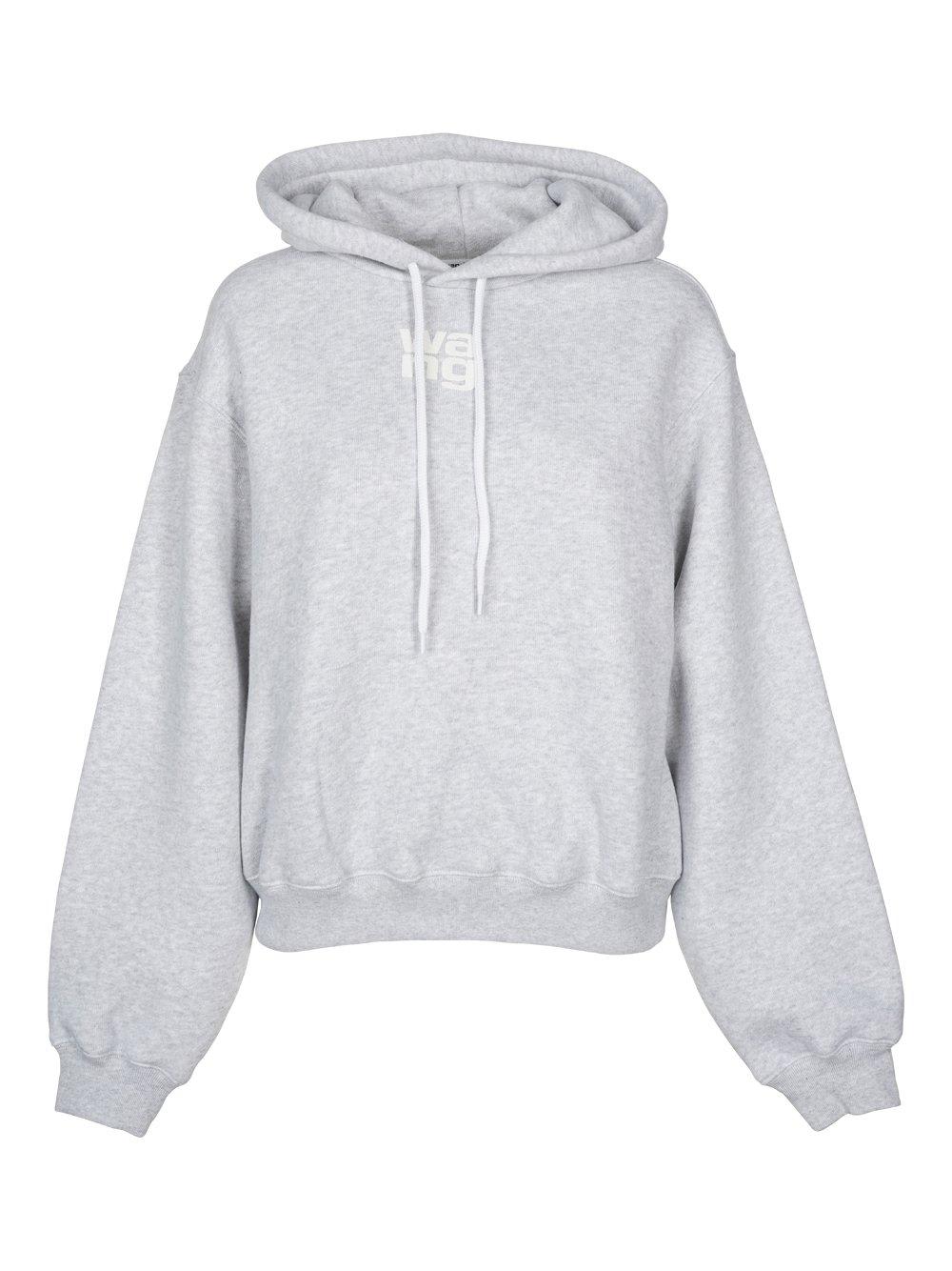 Shop Alexander Wang Logo Printed Drawstring Hoodie In Grey