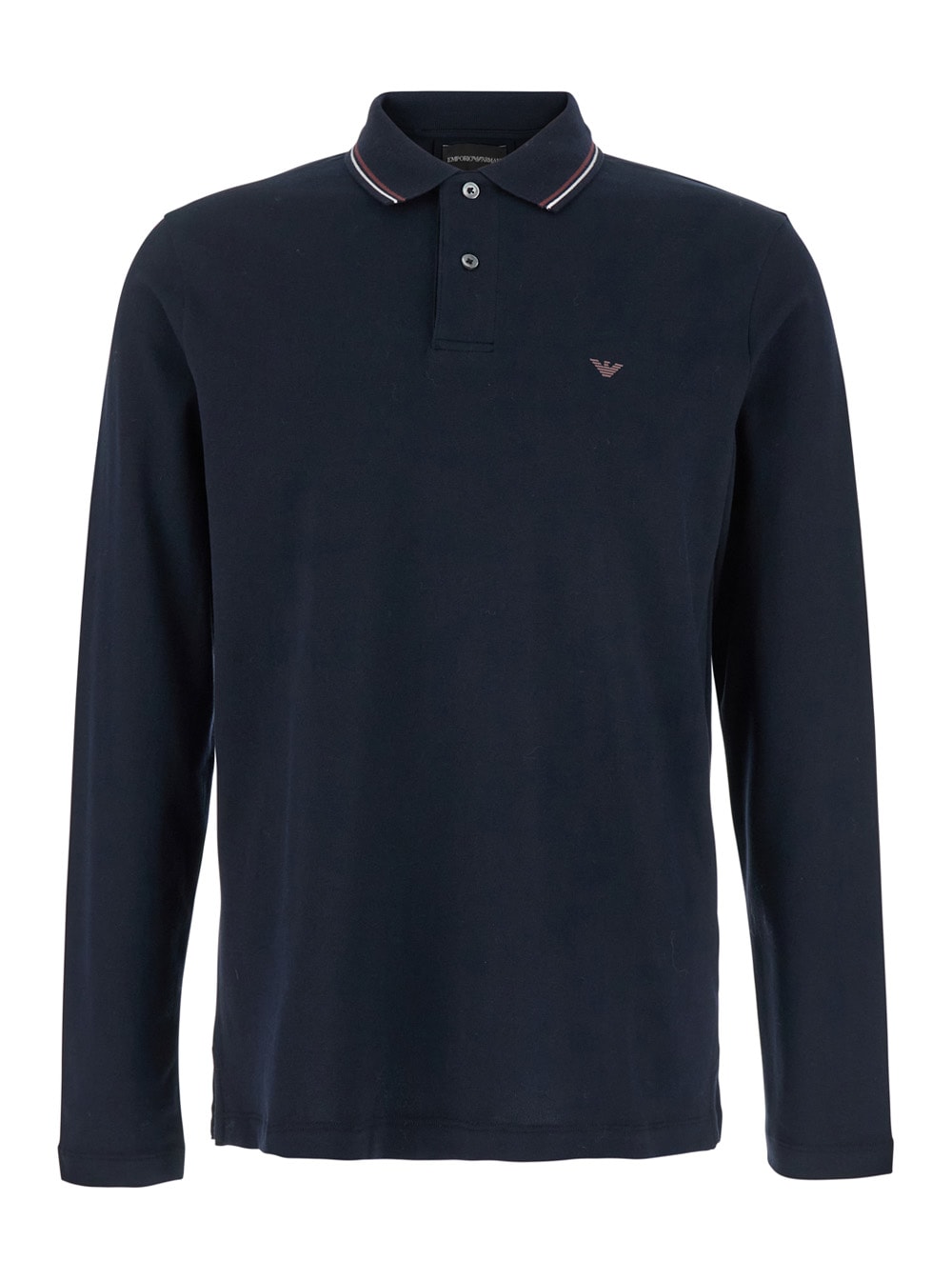 Emporio Armani Blue Long Sleeve Polo Shirt With Logo Embroidery In Stretch Cotton Man