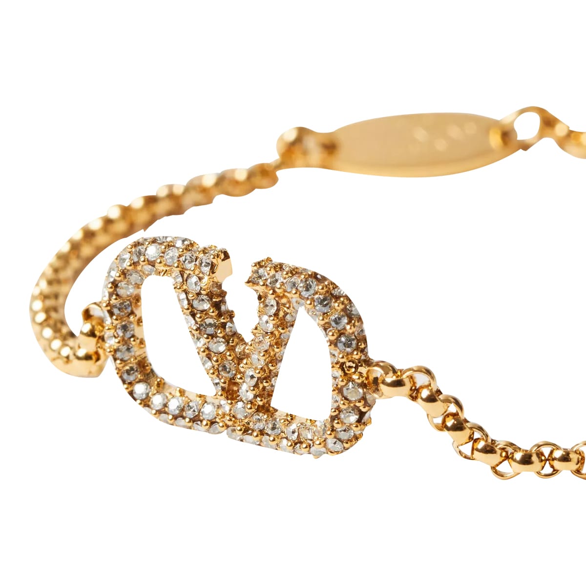 Shop Valentino Vlogo Signature In Metal And Swarovski® Crystals Bracelet In Golden