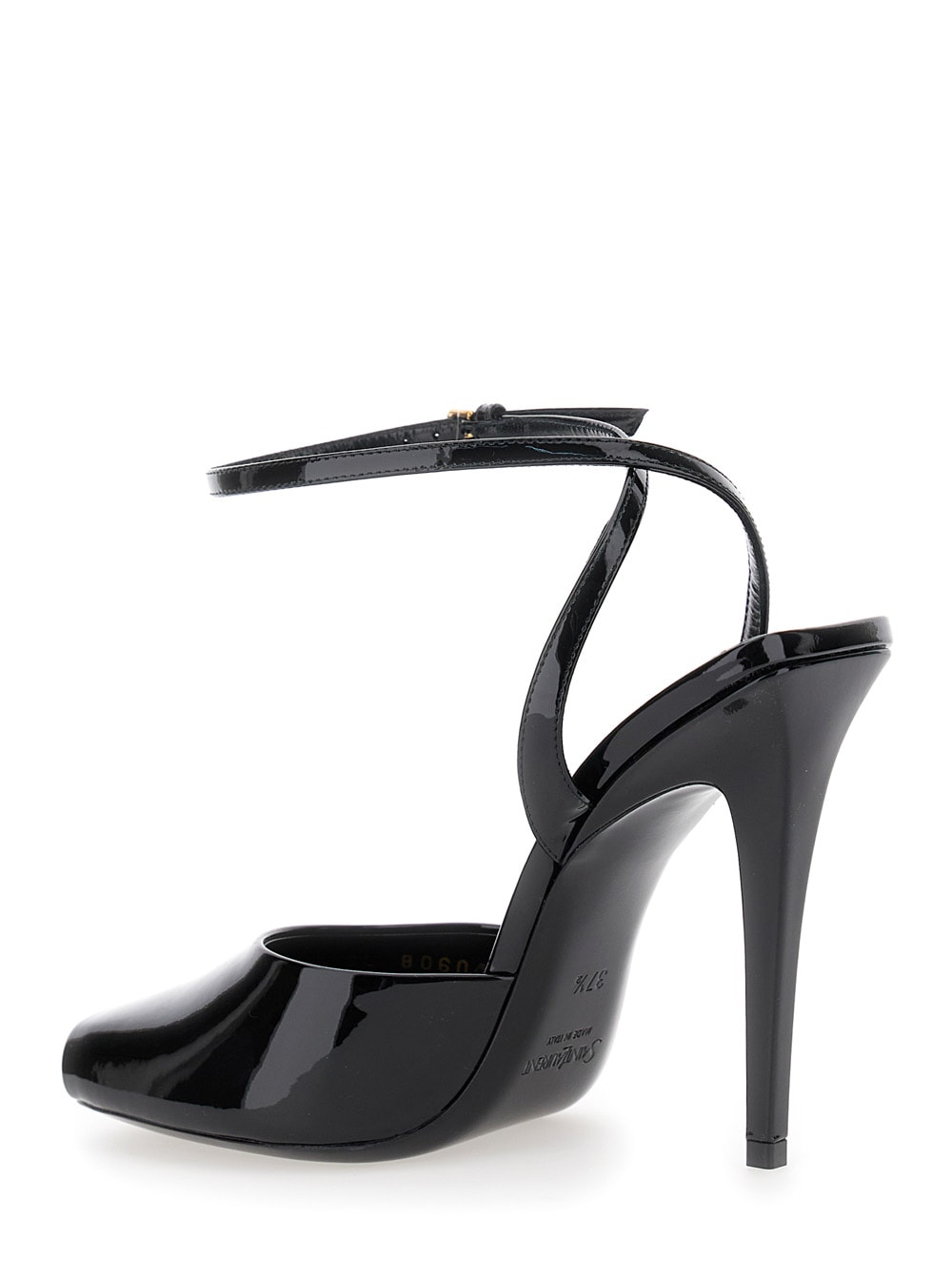 Shop Saint Laurent Le Scandale Black Pumps With Ankle Strap In Patent Leather Woman