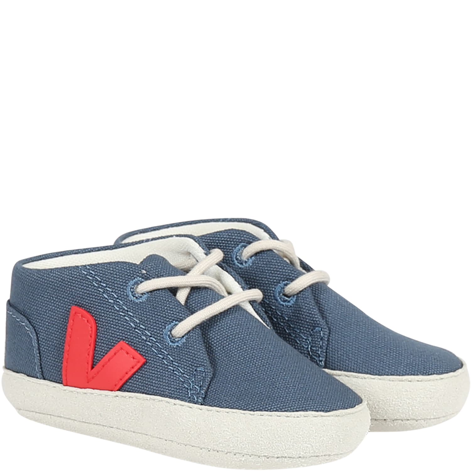Shop Veja Blue Sneakers For Baby Boy With Red Logo
