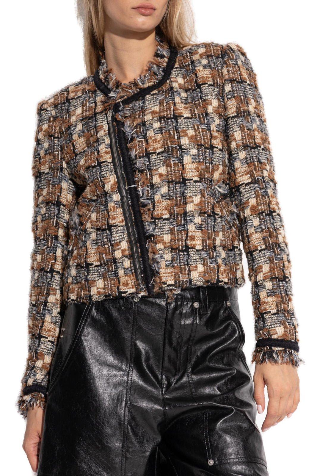 Shop Isabel Marant Kerry Frayed-detail Tweed Jacket In Brown